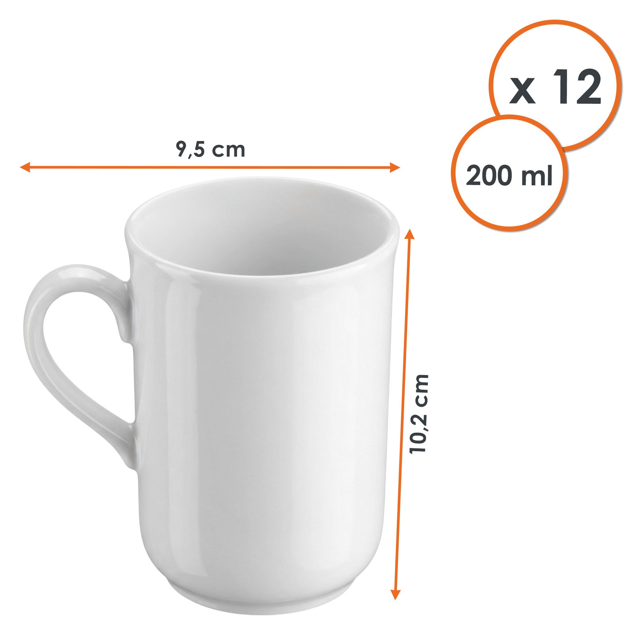 Spetebo Tasse Kaffeegeschirr mit Henkel in weiß, 12-tlg., Porzellan, Kaffeebecher für Büro, Gastronomie und Zuhause – Bild 4 von 5