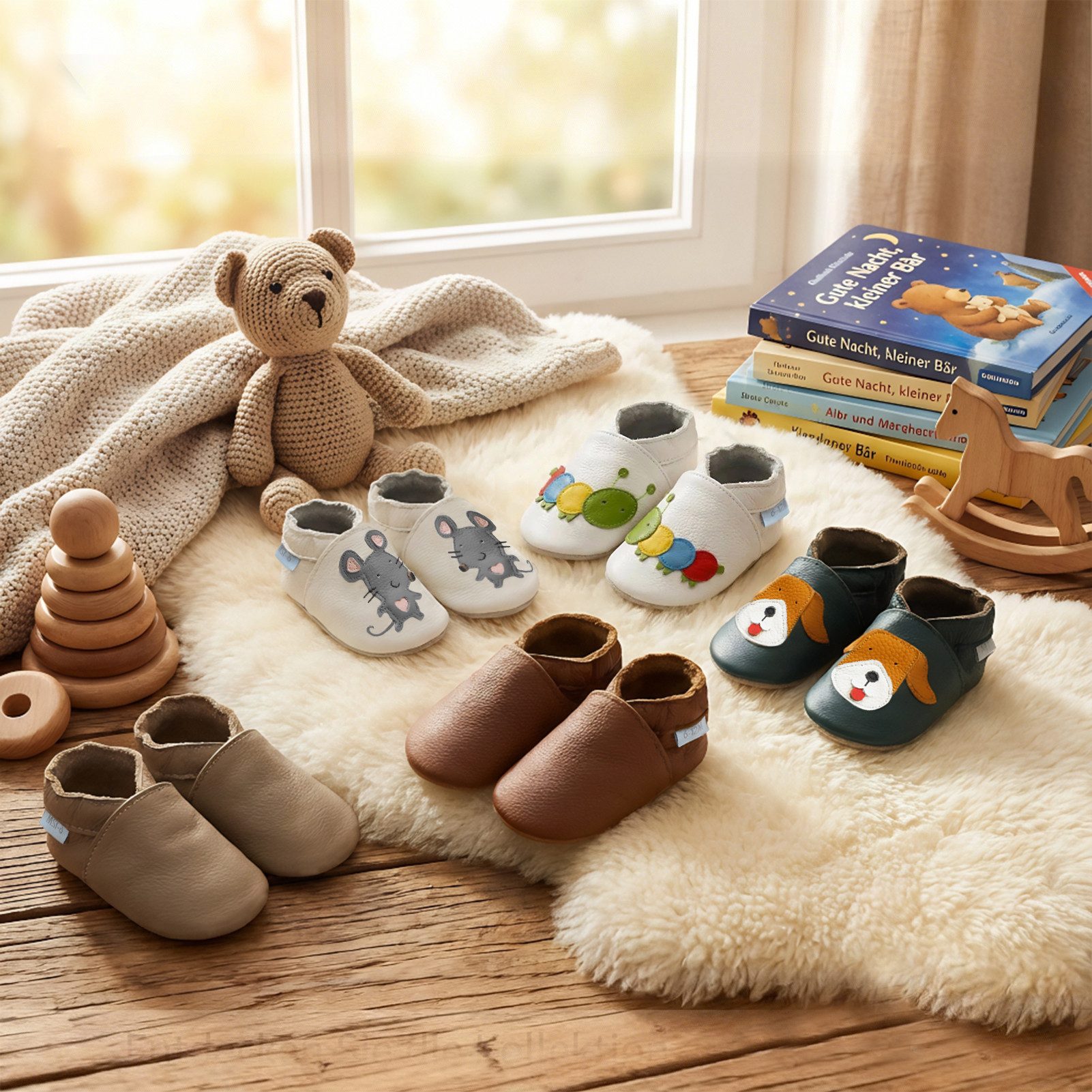 Basrakids Basrakids Baby Lauflernschuhe Leder weich rutschfest Krabbelschuhe Hausschuh Rutschfest – Bild 5 von 5