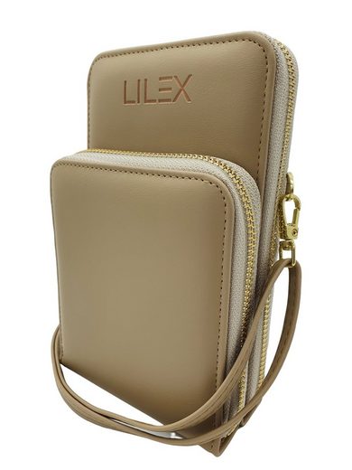 Lilex Umhängetasche »Mini Tasche zum Umhängen aus Leder, große Brieftasche, Geldbörse mit Kartenfächern, verstellbaren Schulterriemen, auch für Impfpässe und Schutzmasken«, enthält abnehmbaren Schultergurt