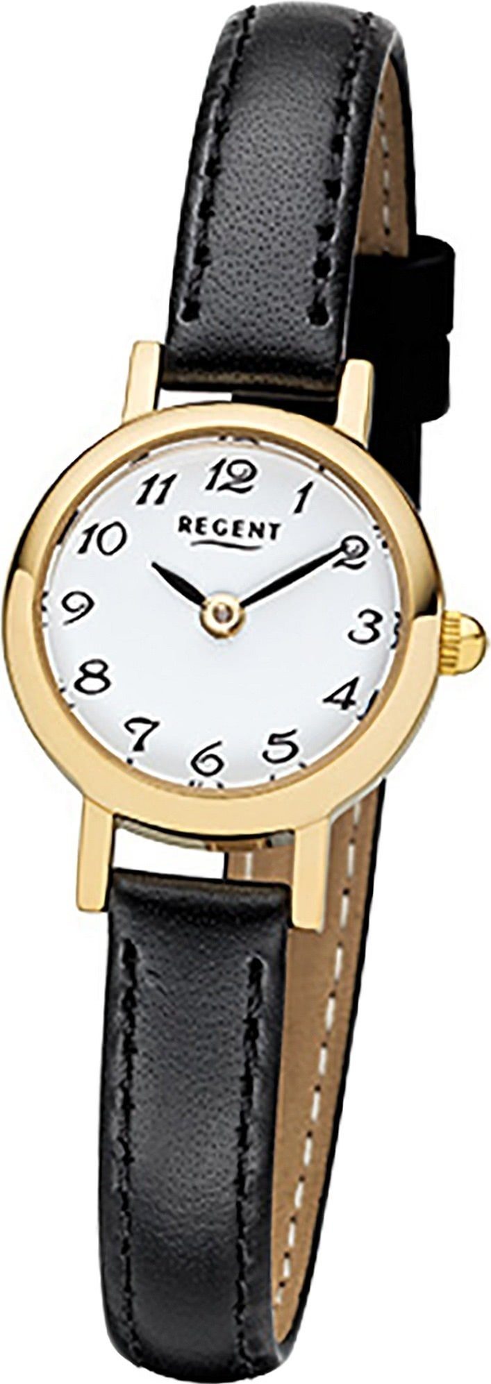 Regent Quarzuhr Regent Leder Damen Uhr F-980 Quarzuhr, Damenuhr mit Lederarmband, rundes Gehäuse, klein (ca. 20mm), Elegant-S