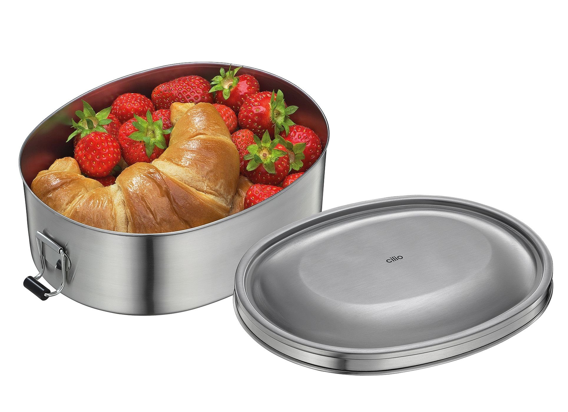 Cilio Aufbewahrungsbox Cilio - Lunchbox Vesperdose Brotdose Vesperbox Edelstahl Oval 1 Liter