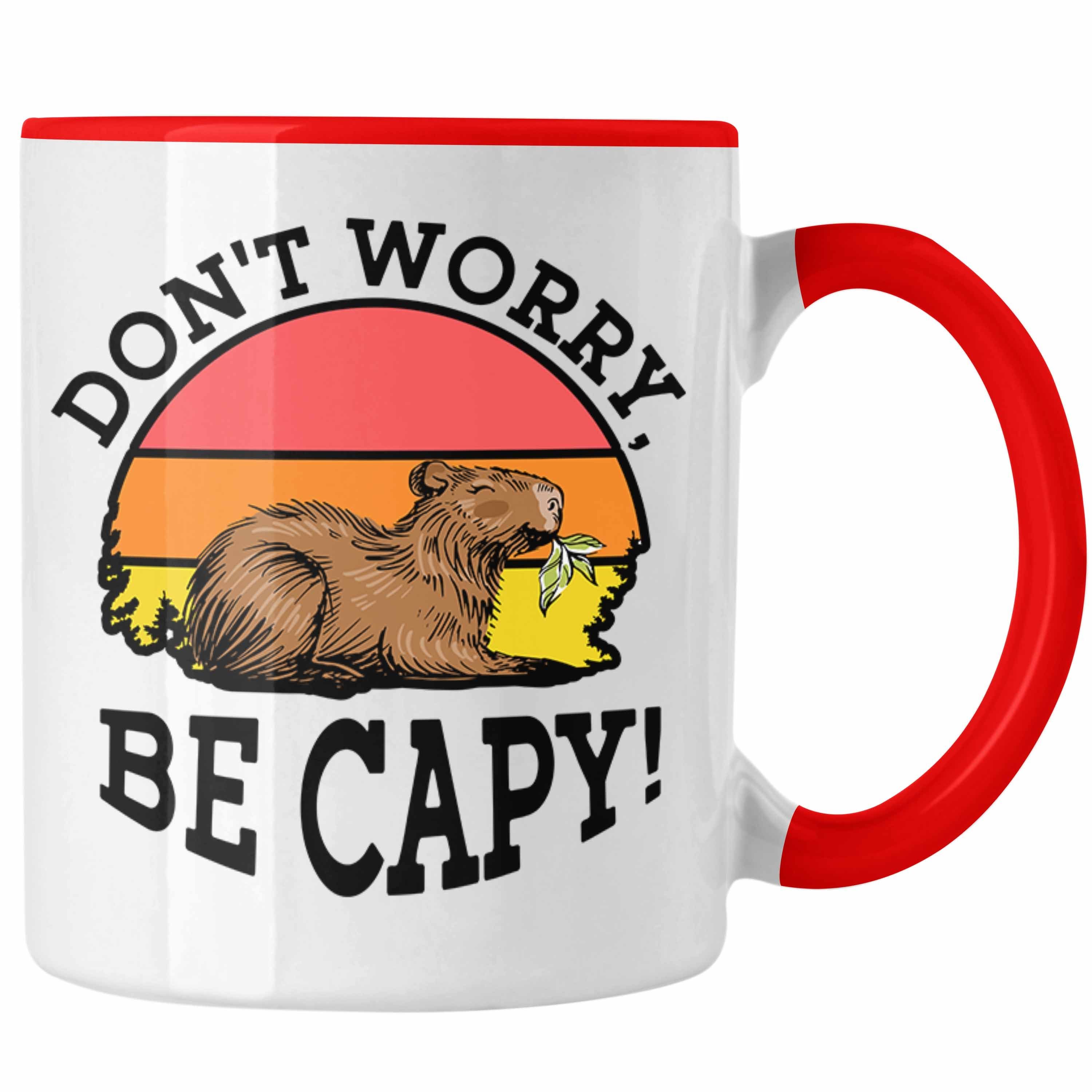 Trendation Tasse Lustige Tasse "Don't Worry Be Cappy" lustiges Geschenk für Capybara-Li Rot