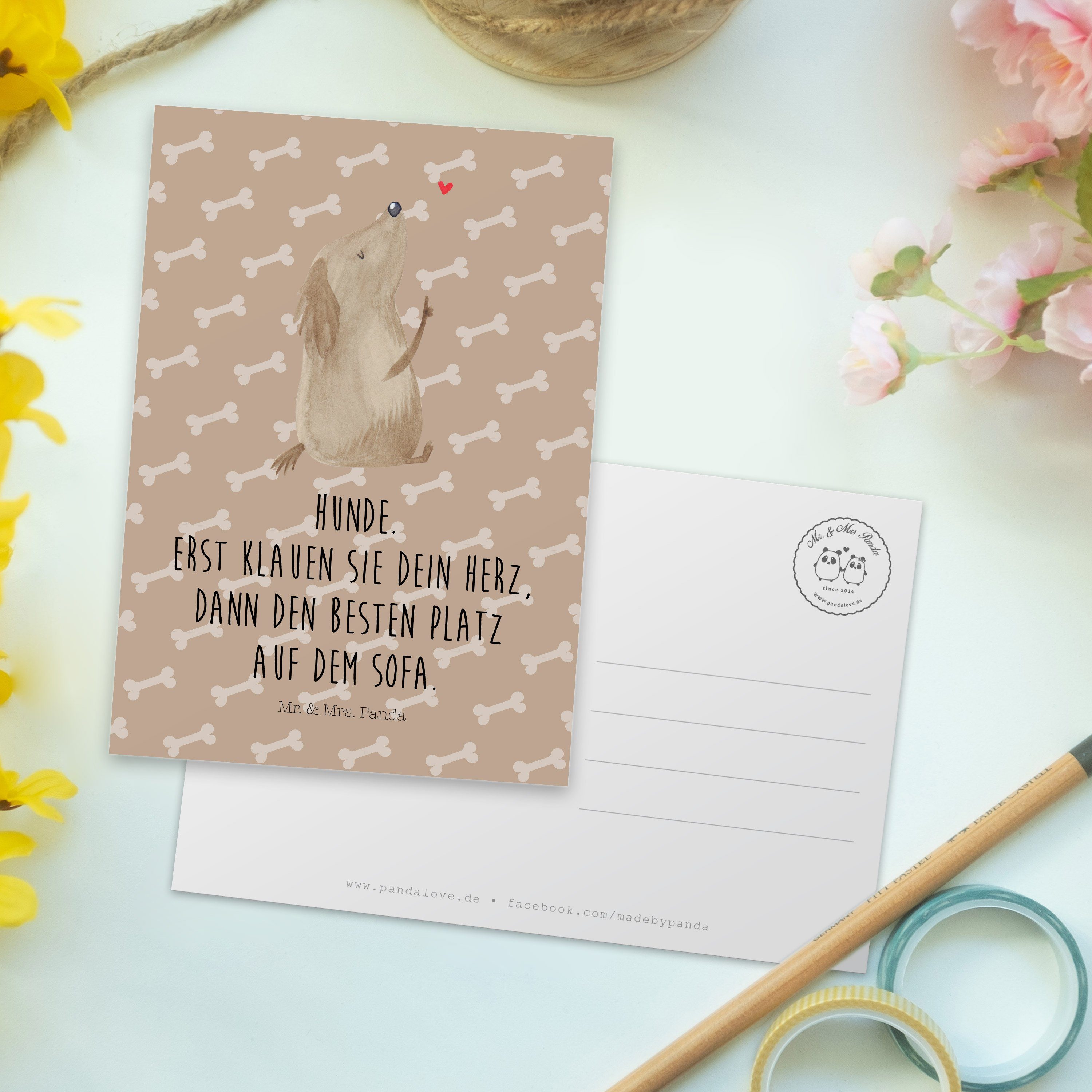 Mrs. Herz, Hund Liebe & Hundeglück Panda - niedlich, Mr. Geschenk, Einladungskarte - Postkarte
