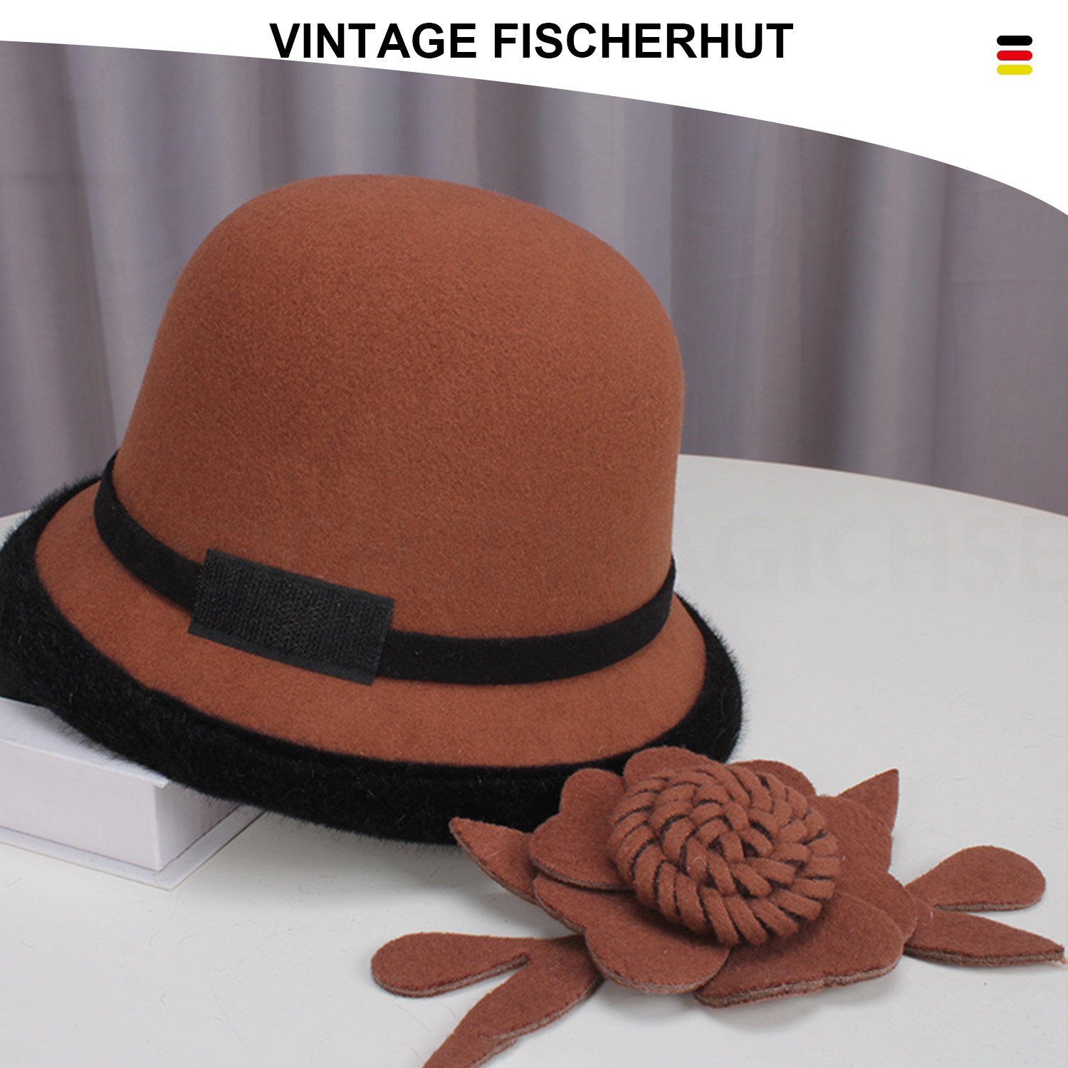 Vintage Fischerhut 1920er Damen Schwarz MAGICSHE Hut Bowler mit Blume Jahre Filzhut