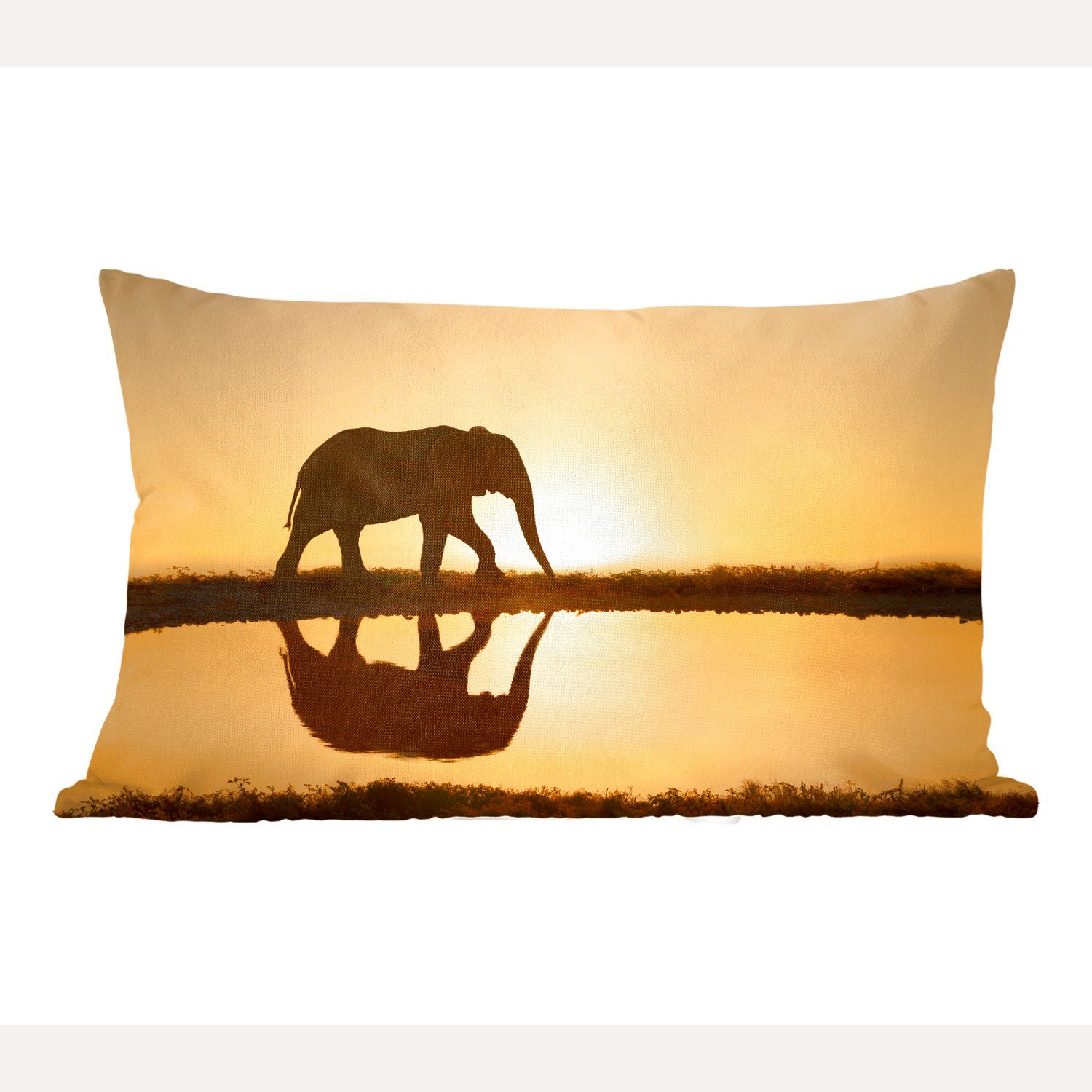 MuchoWow Dekokissen Silhouette eines Elefanten bei Sonnenuntergang, Wohzimmer Dekoration, Zierkissen, Dekokissen mit Füllung, Schlafzimmer | Dekokissen