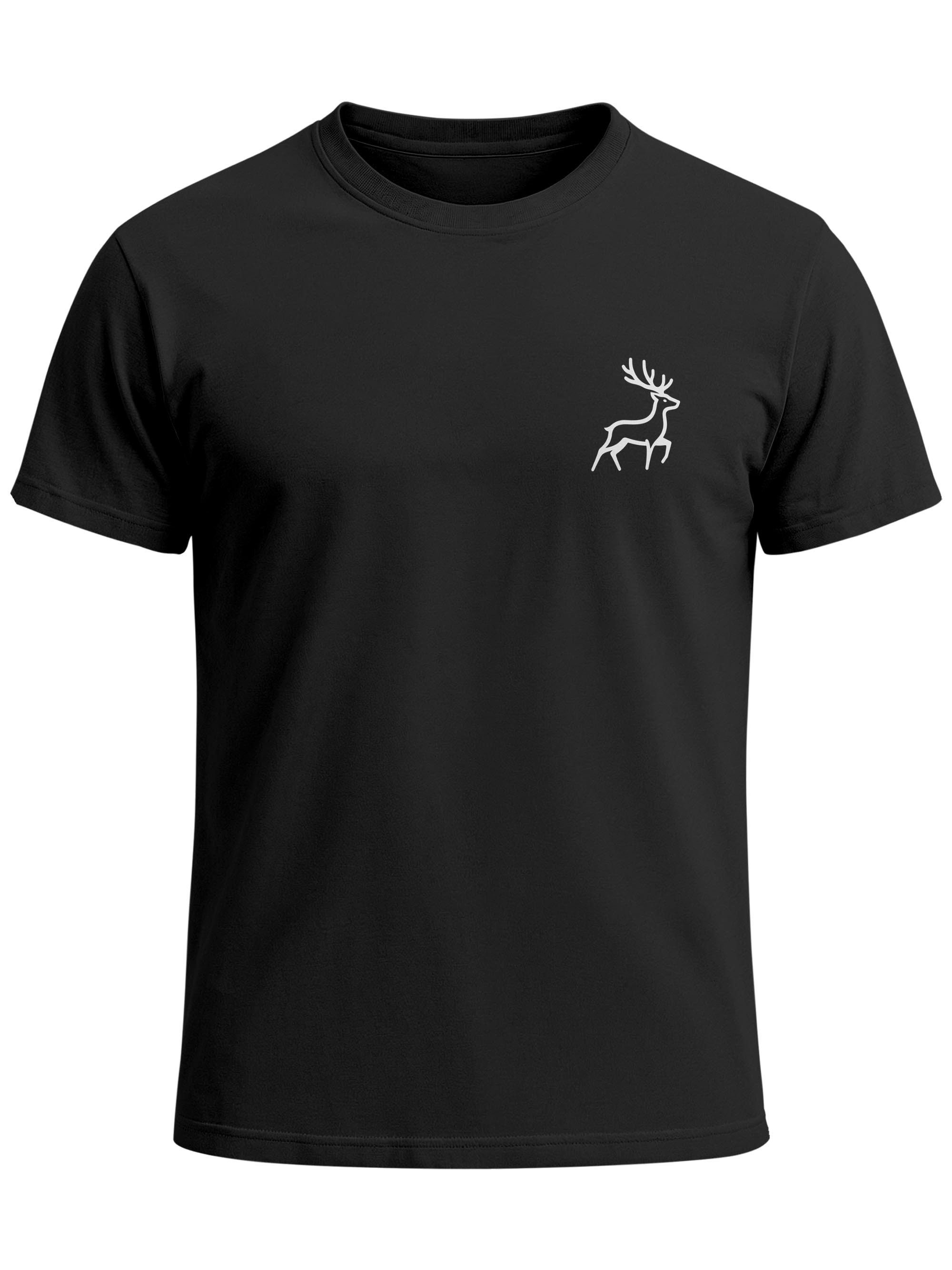 Print-Shirt Herren T-Shirt Hirsch Wald-Tiere Printshirt Logo Aufdruck Outdoor