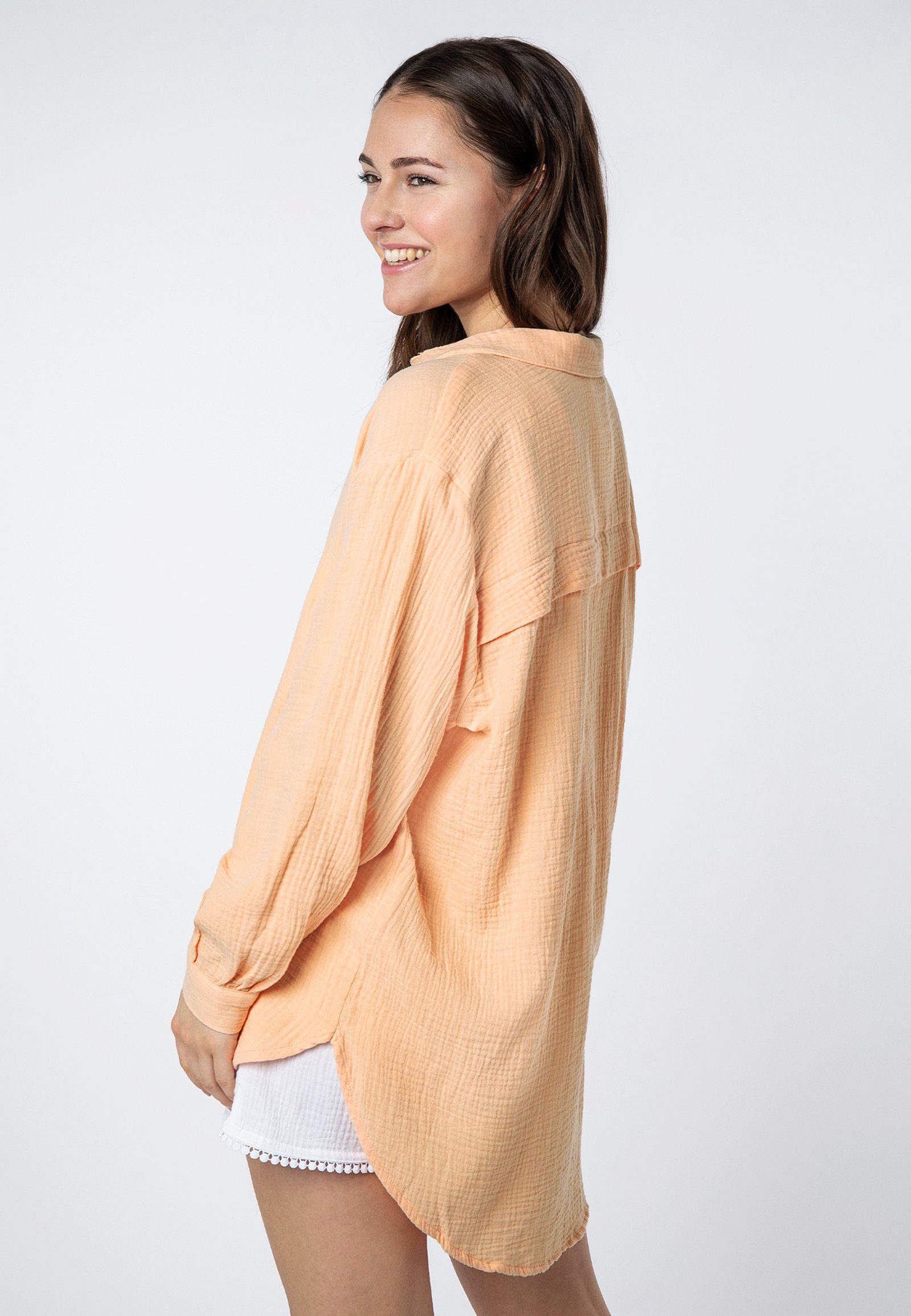 SUBLEVEL Langarmbluse Damen Musselinbluse langarm mit Kentkragen Oversizebluse aus Baumwolle