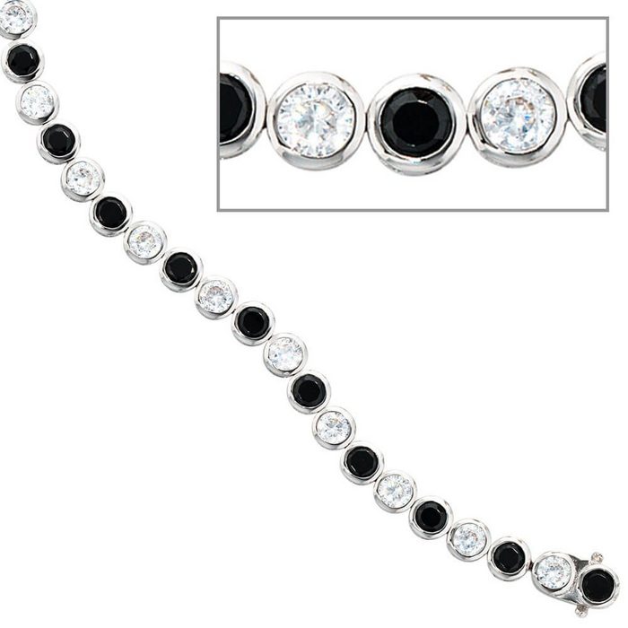 Schmuck Krone Silberarmband Armband mit Zirkonia schwarz weiß 925 Silber rhodiniert 19 cm Silberarmband