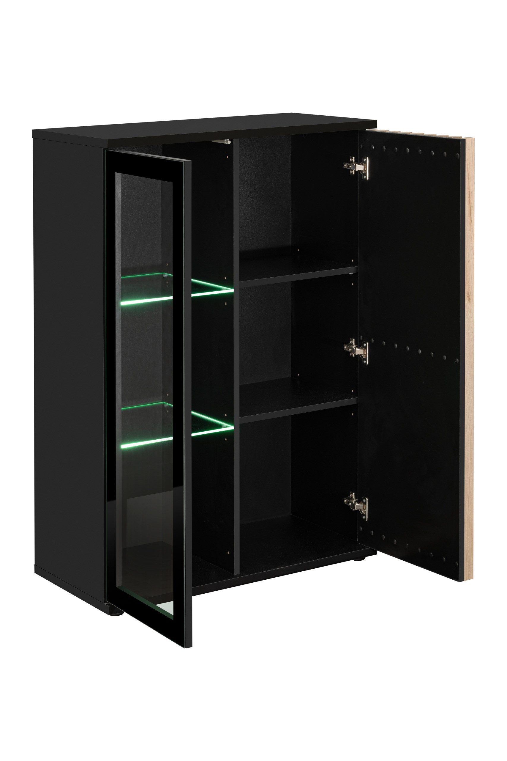 ASM-Moebel Wohnwand CAMERON ZHJ SET mit Bio-Ethanol Kamin Lamellen Led B. und Push - Click, Mit Bio-Ethanol Kamin, Led Beleuchtung, Push-Click System und Lamell – Bild 5 von 5