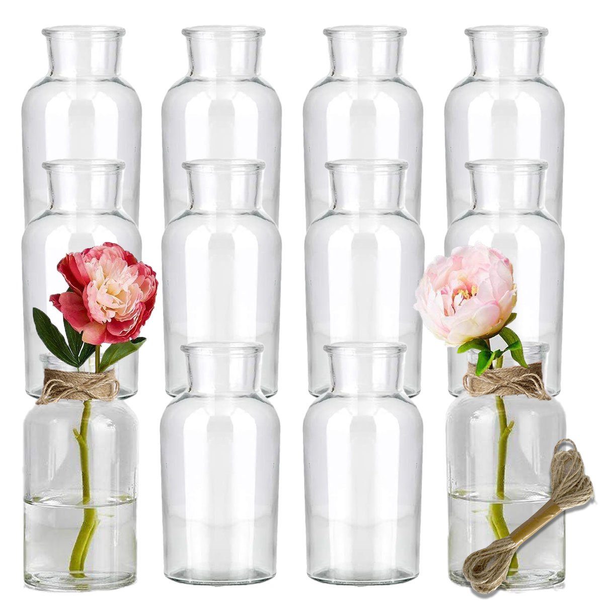 mixed24 Dekovase 12x mini runde Glasvasen Blumenvase Tischdekoration Hochze günstig online kaufen