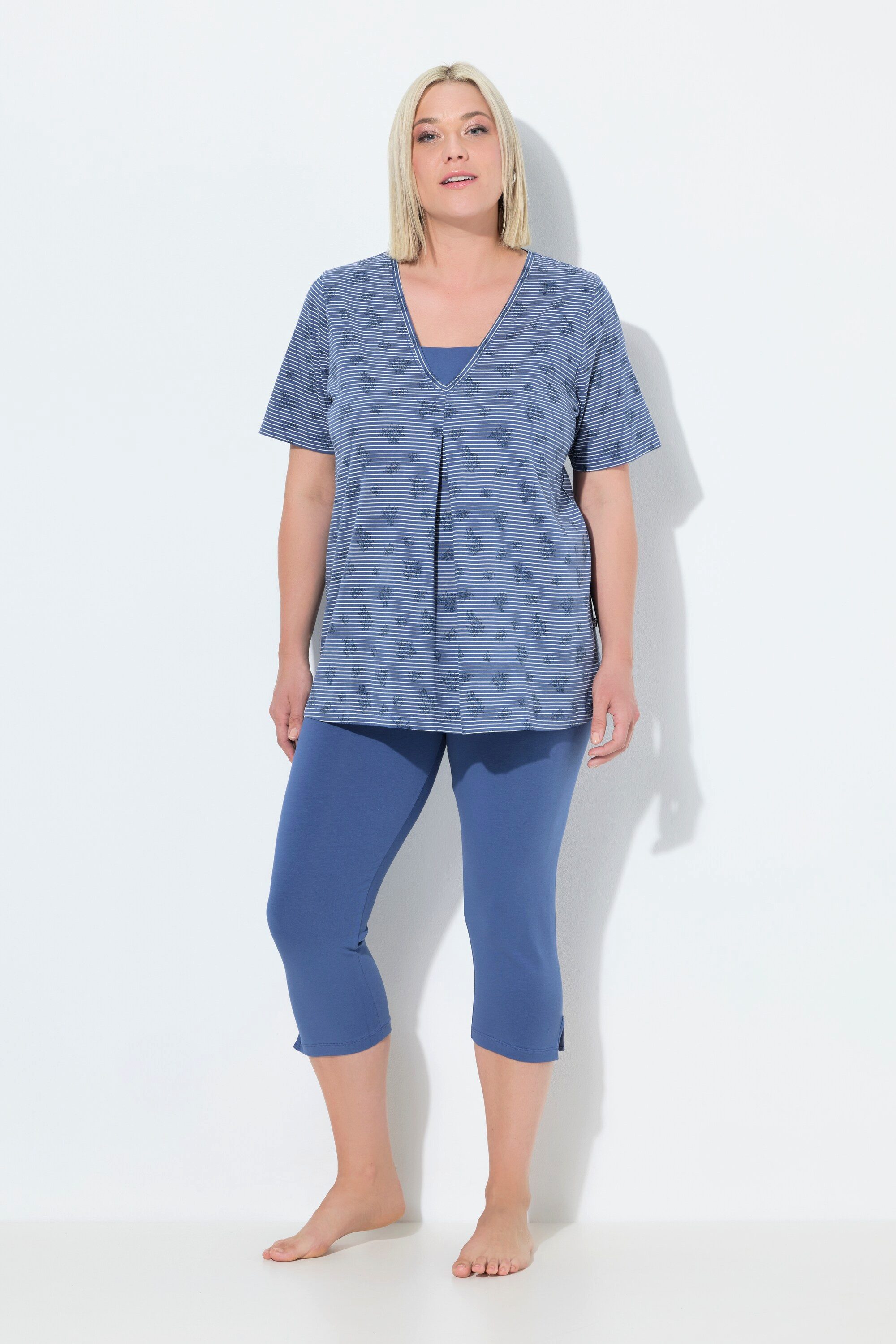Ulla Popken Pyjama Pyjama V-Ausschnitt Halbarm günstig online kaufen