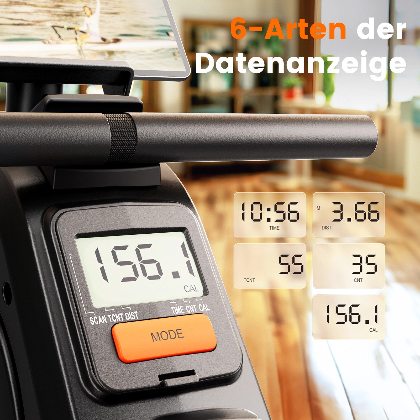 YOSUDA Rudergerät Leise Magnetische Rudermaschine mit 16 Stufen Widerstand (1-tlg), mit LCD-Display, App-Verbindung & bis zu 160 kg Belastung – Bild 5 von 5