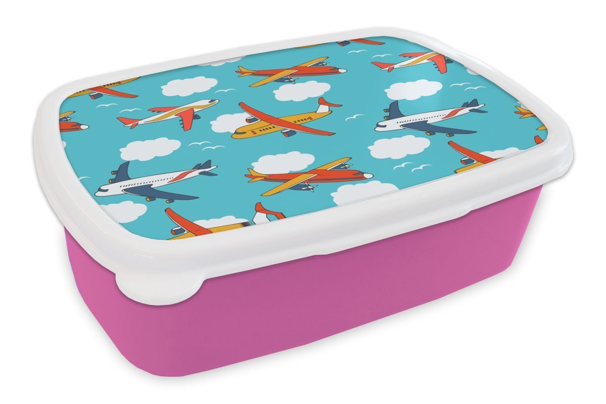 MuchoWow Lunchbox Muster - Flugzeug - Wolke - Luft - Junge - Kind - Kinder - Kinder, Kunststoff, (2-tlg), Brotbox für Erwachsene, Brotdose Kinder, Snackbox, Mädchen, Kunststoff rosa | Lunchboxen