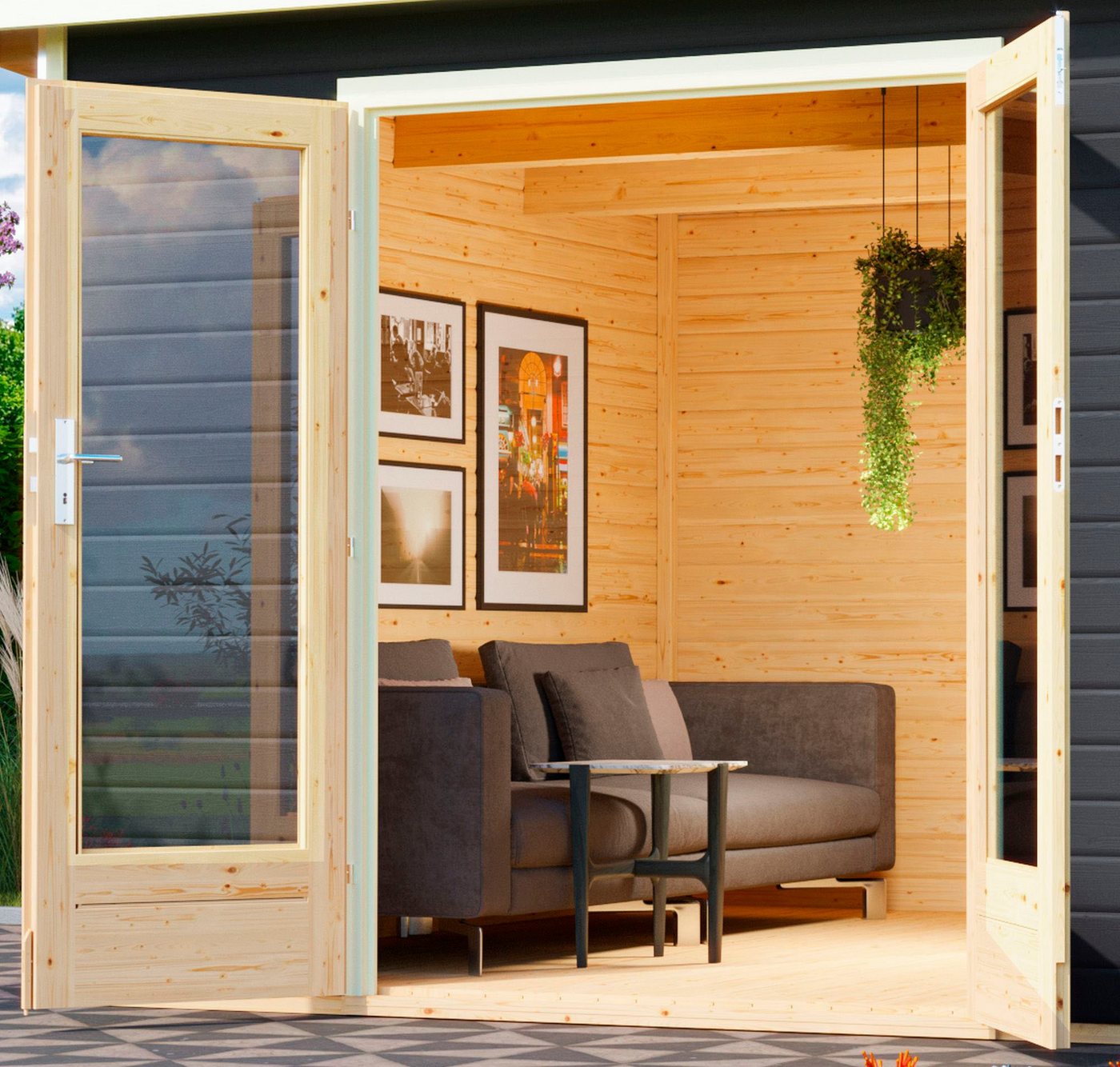 Thumbnail - Karibu Gartenhaus Rabensee 2, BxT: 724x331,50 cm, (Set), mit Anbaudach 3,3 m, terragrau