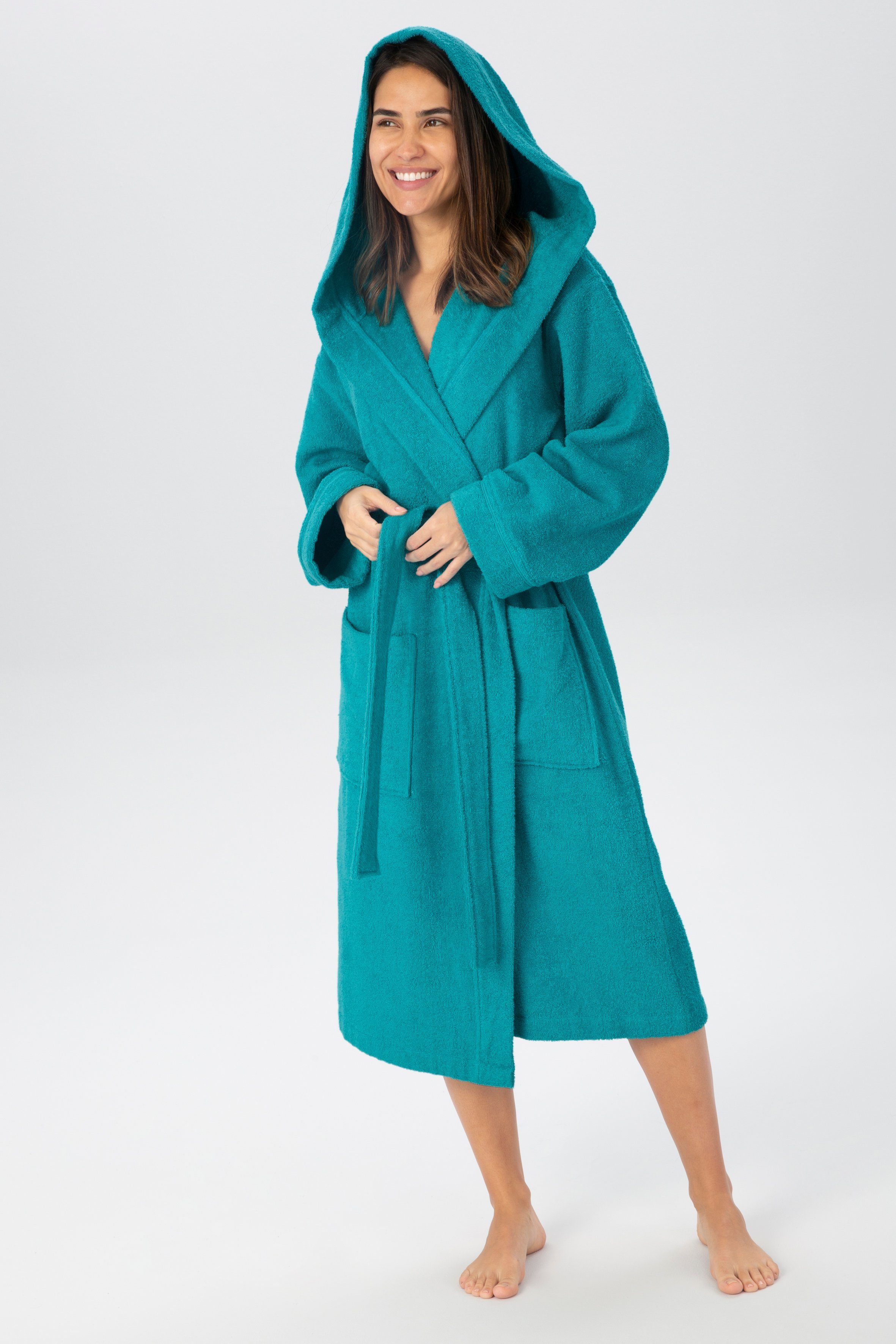 OTTO home Unisex-Bademantel Sanremo, ideal für Sauna & Spa, Hotelbademantel, Morgenmantel, Langform, Baumwolle, Kapuze, Gürtel, mit Taschen, Damen & Herren Bademäntel, S-3XL