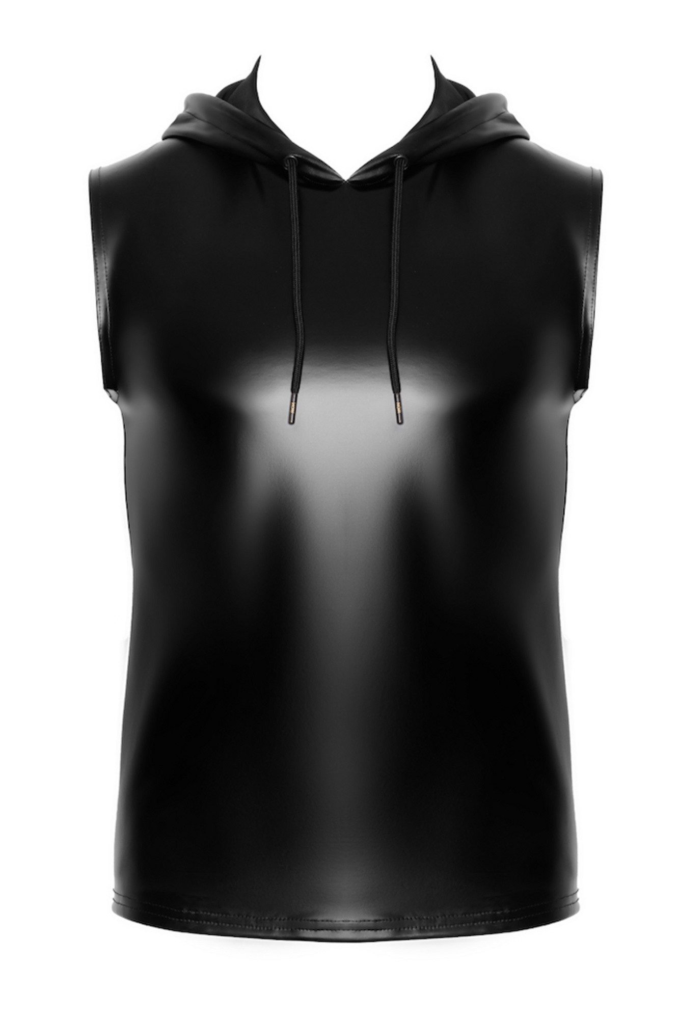 Noir Handmade Men Collection T-Shirt Ärmelloses schwarzes Herren Kapuzenshirt mit Zwei-Wege Reißverschluss