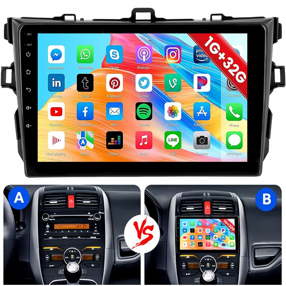 ESSGOO 2 DIN 9" Android 15 Für Toyota Auris (2006-2012) Touchscreen HD GPS Autoradio (4+64GB(optional), DAB+ (optional), FM, AM, GPS Navi Apple Carplay & Android Auto,Bluetooth 4.1)