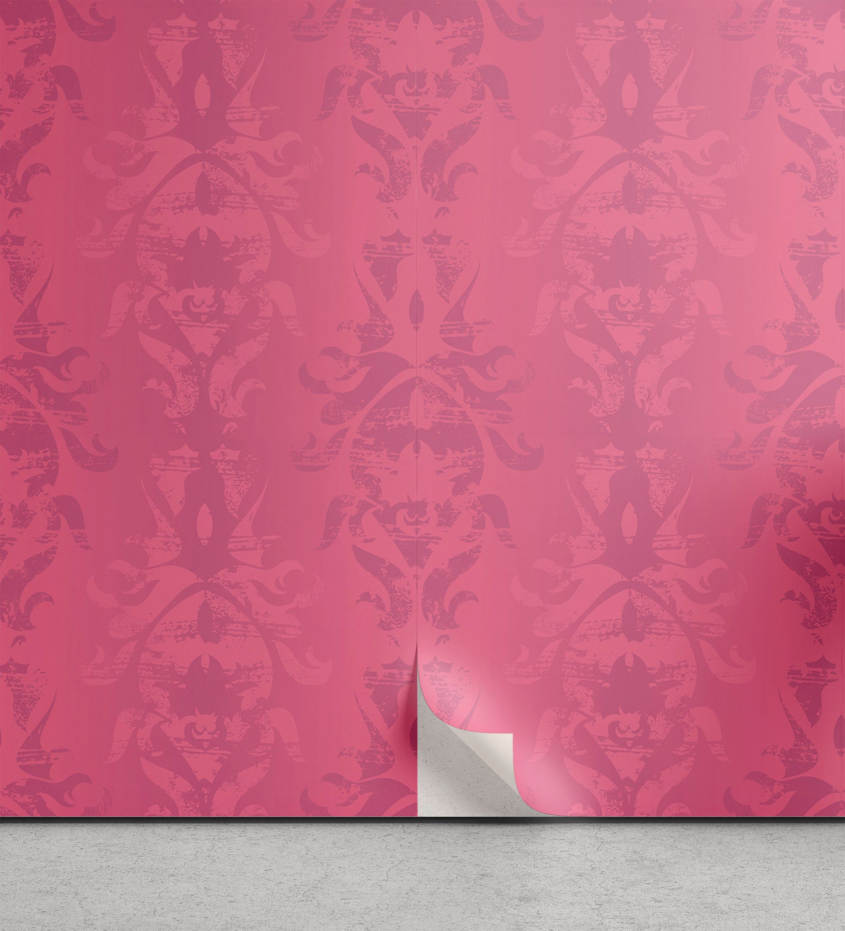 Abakuhaus Vinyltapete selbstklebendes Wohnzimmer Küchenakzent, Damast Barock-Blumen-Entwurf