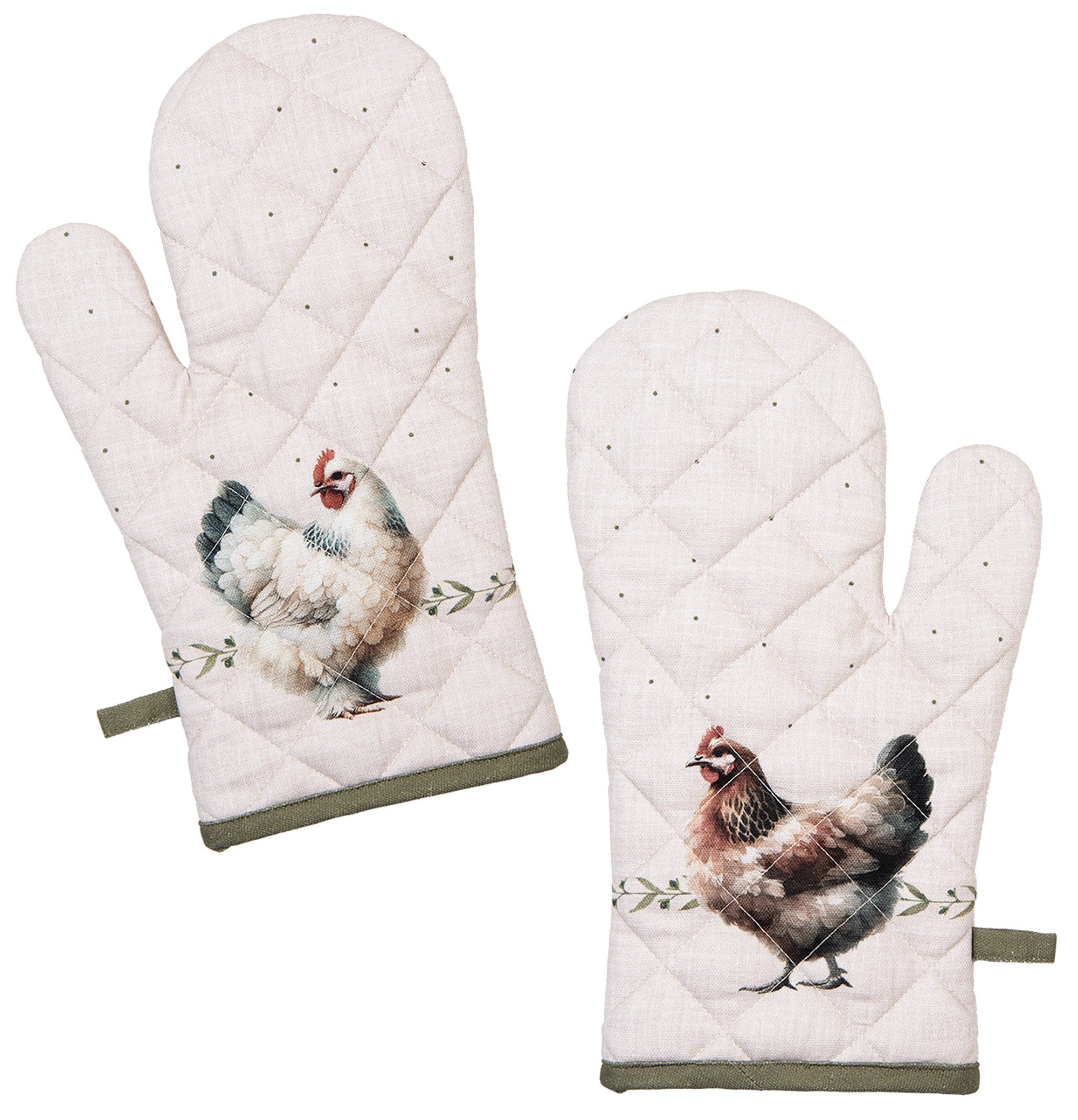 Clayre & Eef Topfhandschuhe Barnyard Chicken, (2-tlg., 2-teilig), Ofenhandschuhe wattiert Größe: ca.18x30cm