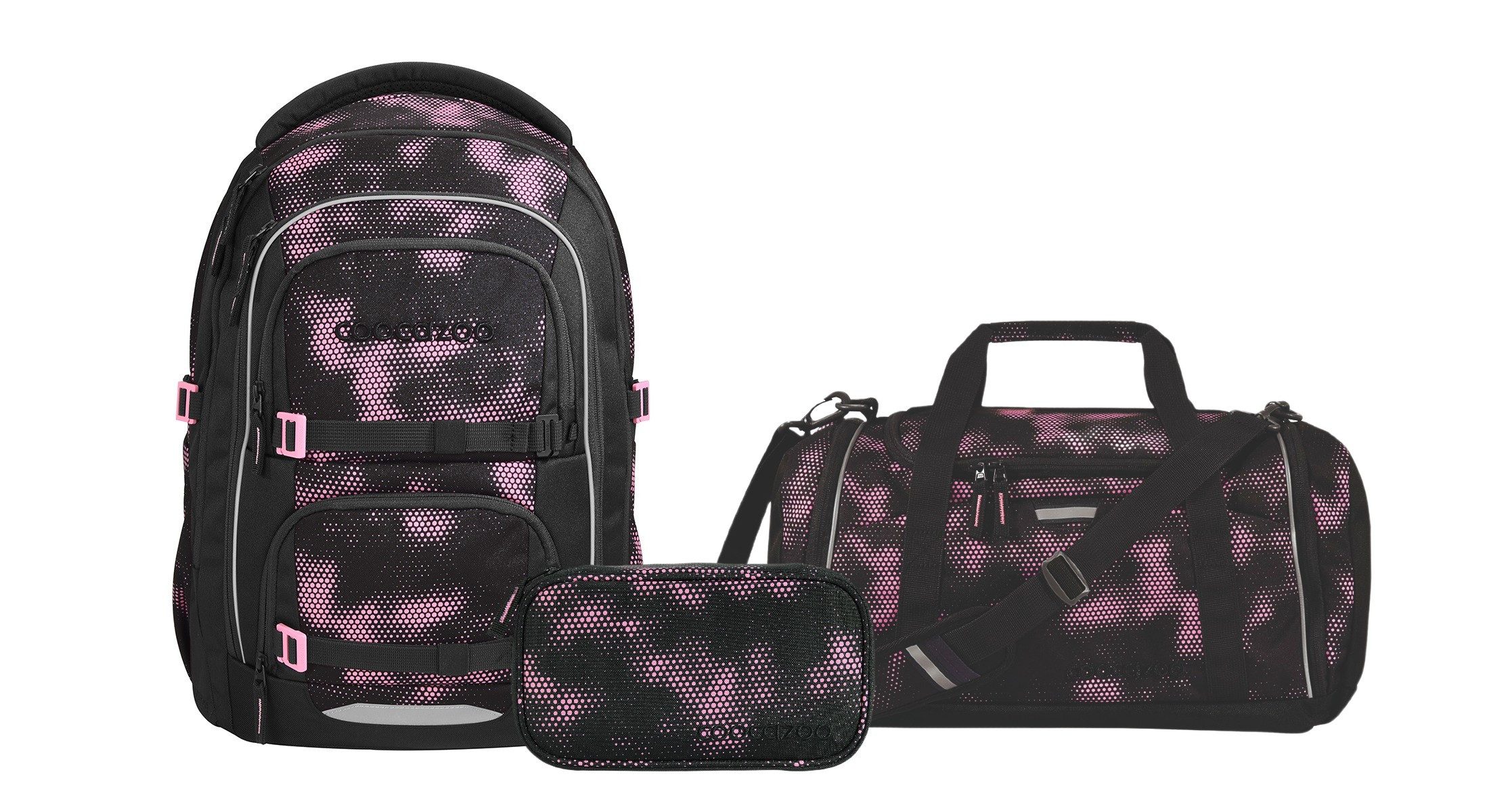 coocazoo Schulranzen Schulrucksack-Set PORTER, Pink Illusion 3-teilig (3-teilig), ergonomisch, Körpergröße: 135 - 180 cm, Easy-Grow-System