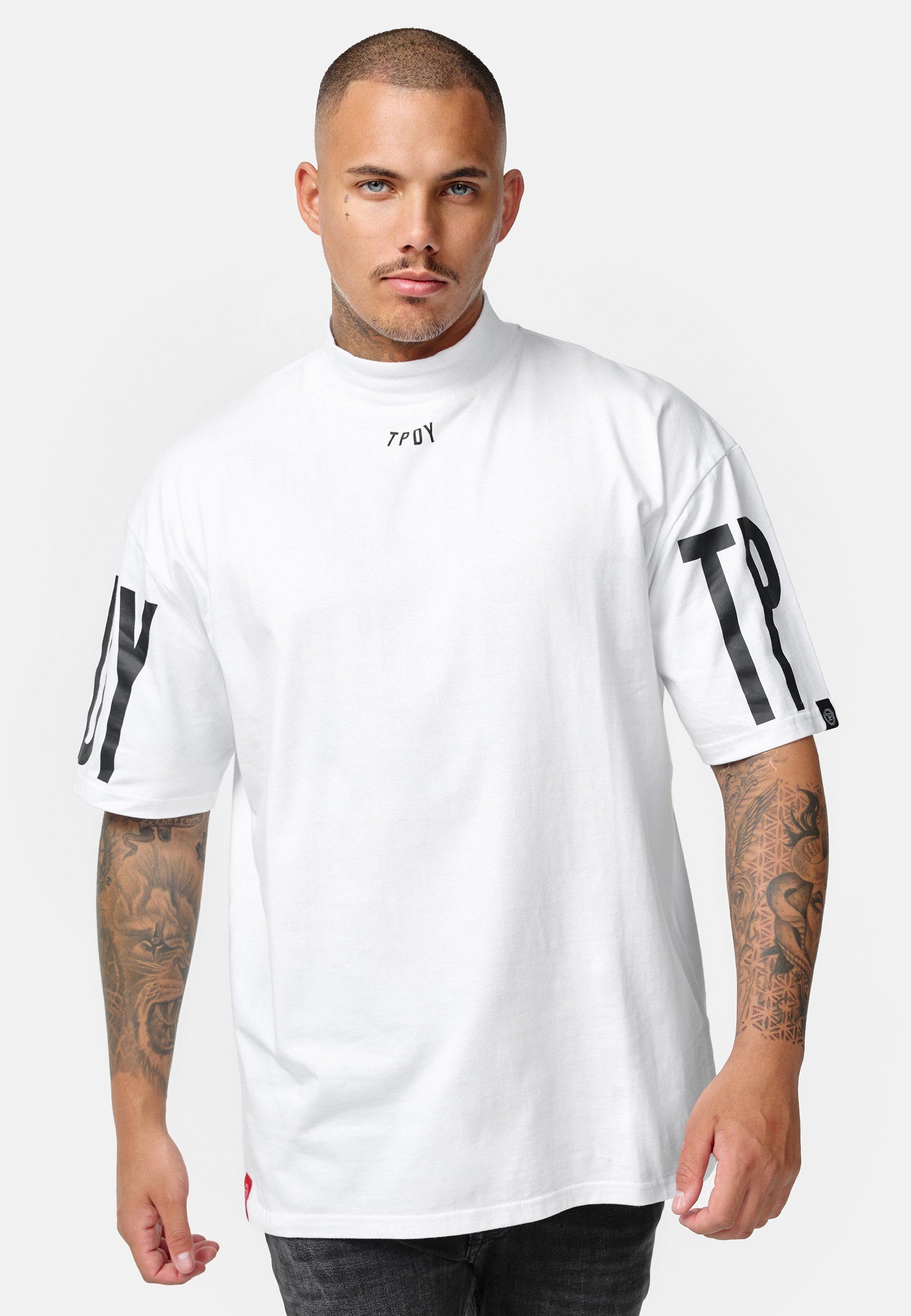 trueprodigy Oversize-Shirt Marlo Logoprint Stehkragen dicker Stoff Weiß