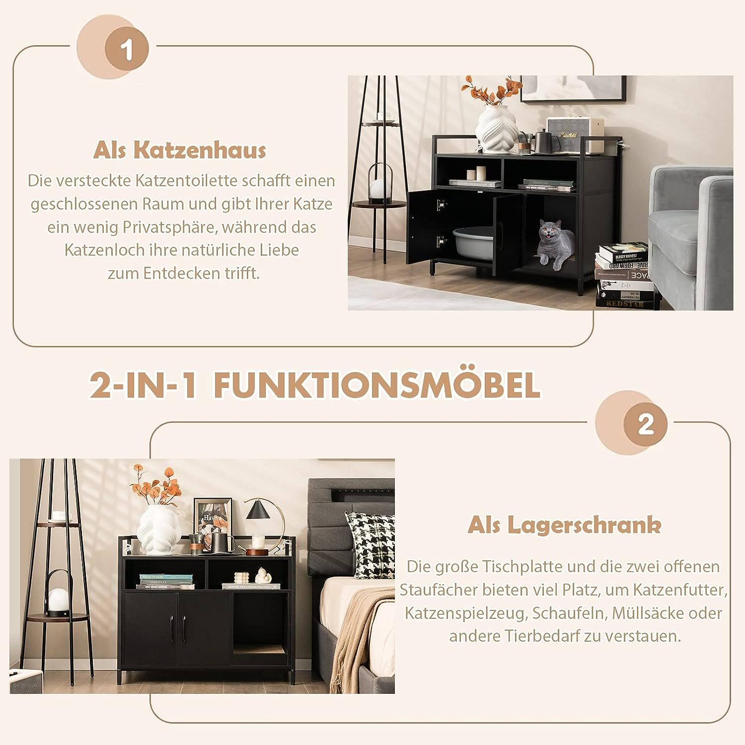 KOMFOTTEU Tierhaus 2 in 1 Katzenschrank günstig online kaufen