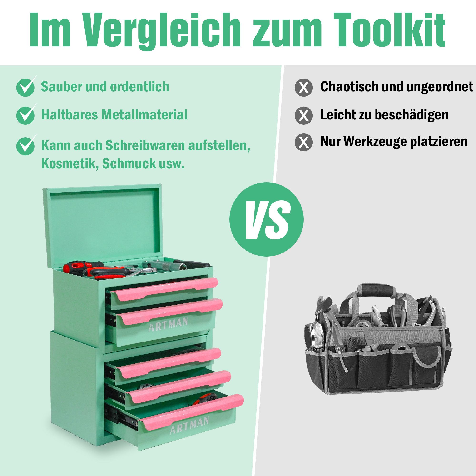 i@home Schubladenbox Schubladenschrank, Aufbewahrungsschrank, Stahl, 5 Schubladen, (2-St), stapelbare Kommode mit Metallgriffen, für Kosmetik- & Bastellager usw.