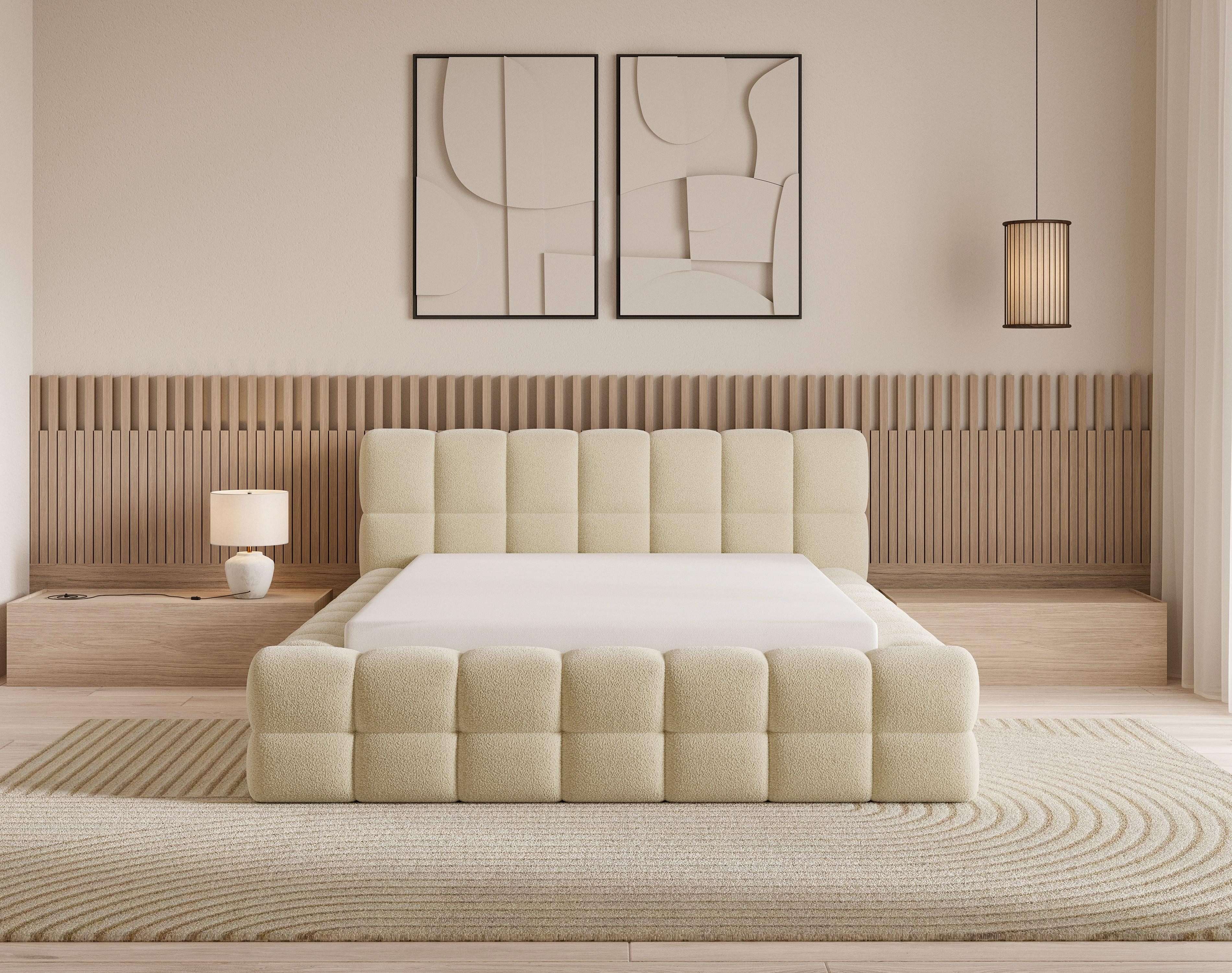 Chilly Möbel Polsterbett Bouclé Stoff mit Stauraum und Hubfunktion Holzrahmen (Boxbett ohne Matratze in vielen Farben, 140x200 160x200 180x200 200x200cm), gepolstertem Kopfteil Bettkasten modern