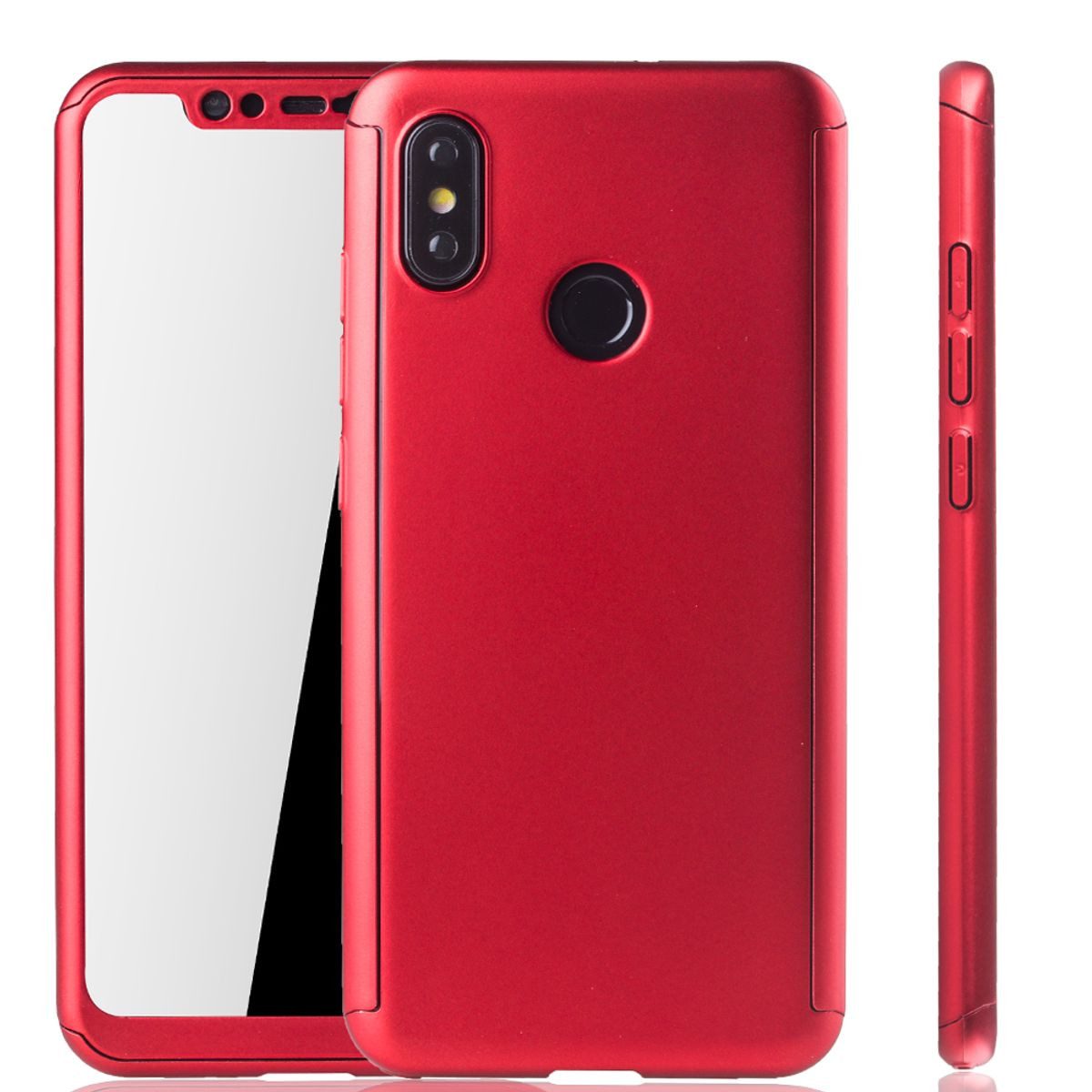 König Design Handyhülle Xiaomi Mi 8, Xiaomi Mi 8 Handyhülle 360 Grad Schutz Full Cover Rot