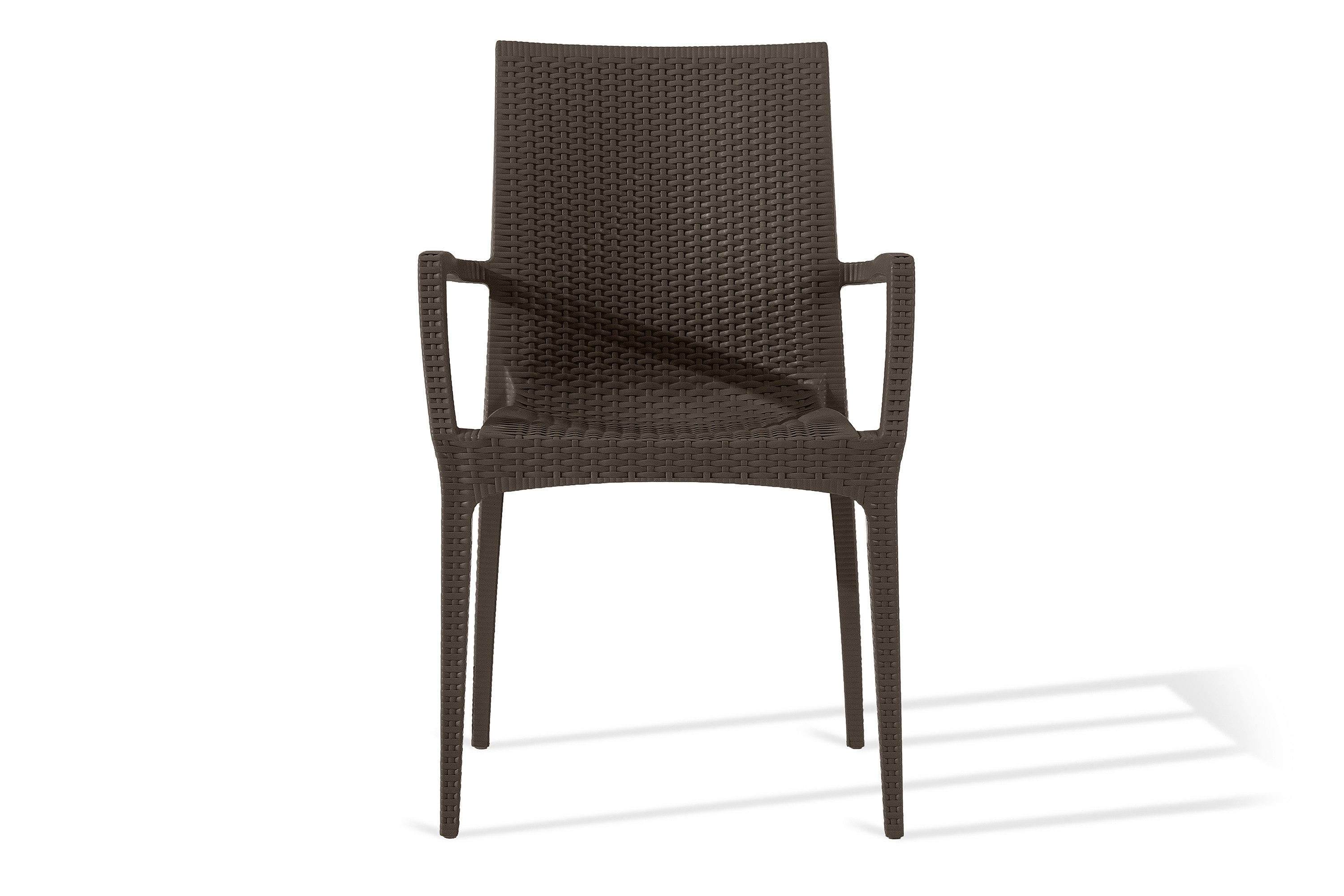 KONSIMO® Garten-Essgruppe LEOPSI, ETULI Gartenmöbel-Set, Premiumware aus Italien, (Stapelbarkeit, pflegeleicht, 5-tlg., 1 Tisch, 4 Stühle mit Armlehnen), Schirmloch in der Tischplatte, aus recycelten Materialien
