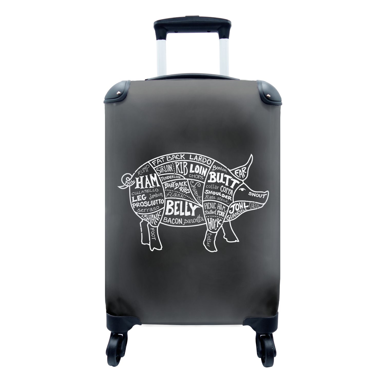 MuchoWow Handgepäckkoffer Küche - Schwein - Fleisch, 4 Rollen, Reisetasche mit rollen, Handgepäck für Ferien, Trolley, Reisekoffer