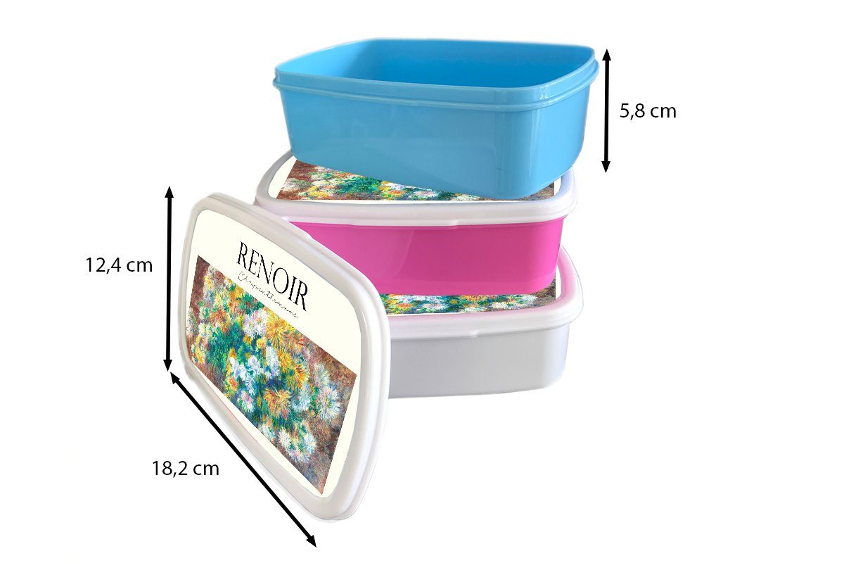 Renoir Kunststoff Brotbox Gemälde Lunchbox Mädchen, Kinder, (2-tlg), Blumenstrauß, Erwachsene, Snackbox, - Brotdose für MuchoWow Kunststoff, rosa -