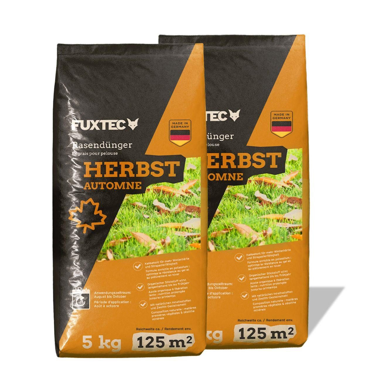 FUXTEC Rasendünger FX-RDH10, 1-St., Kaliumhaltiger Dünger für den Herbst, bis 500m², 10kg Granulat