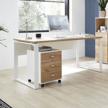 Lomadox Schreibtisch GENT-01, weiß mit ABS Kanten und Schiebetüren 425x197x40cm