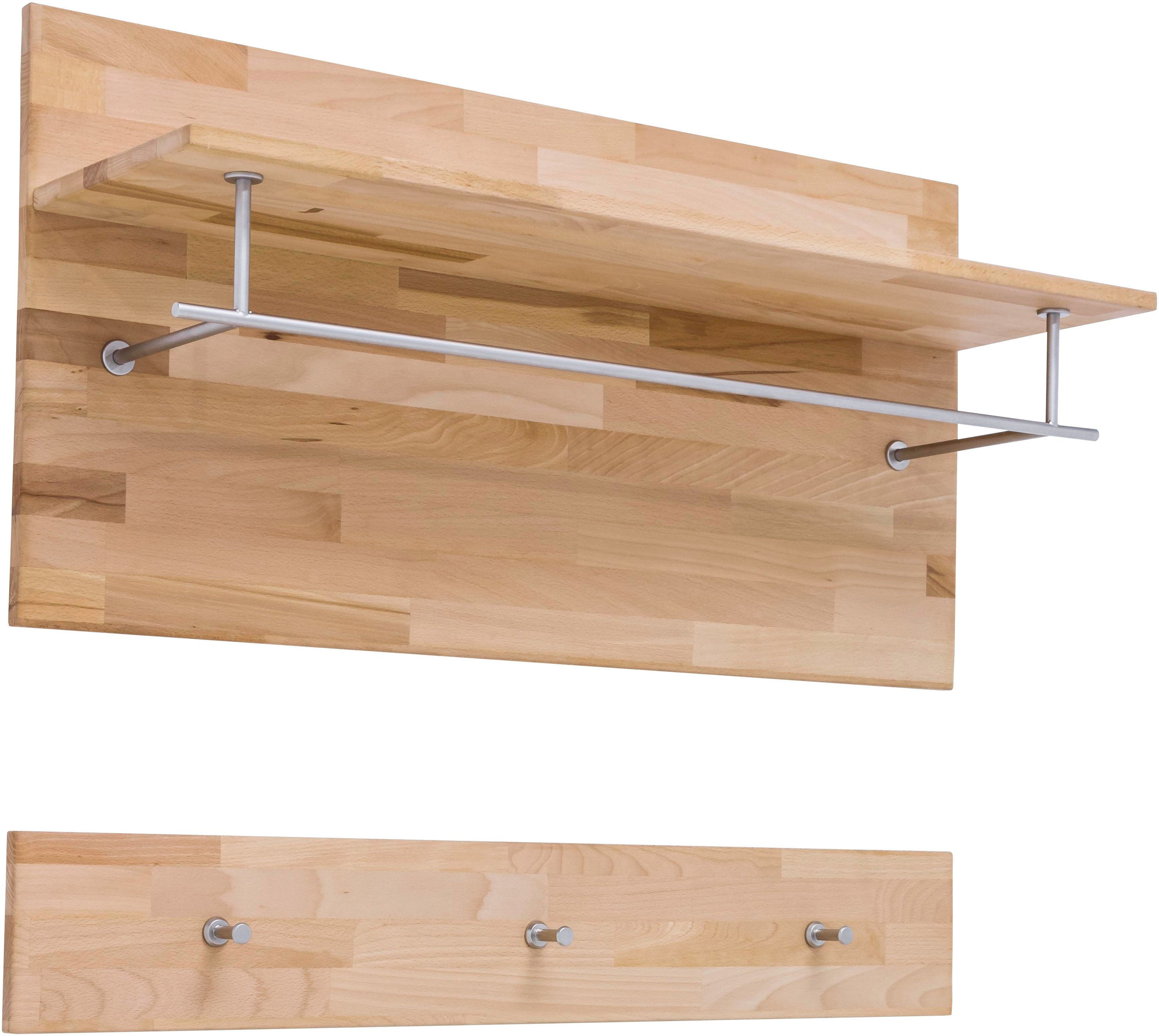 MCA living Шкафыpaneel Fenja Paneel mit Boden, Schlüsselpaneel, Wandpaneel, Wandboard (Set, 1 St), Massivholz, Kernbuche, Haken, Kleiderstange, Ablageboden,Breite 100 cm