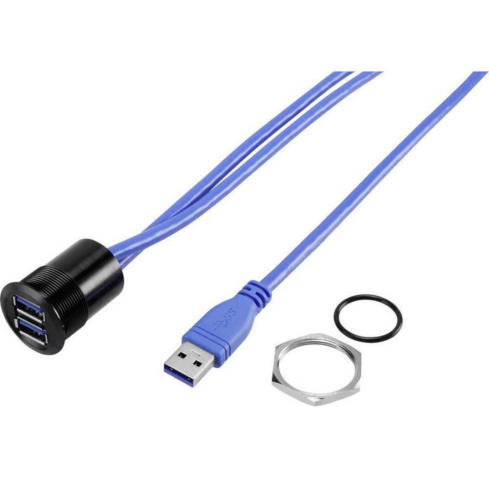 TRU COMPONENTS USB A Einbaubuchse 3.0 USB-22-BK 2x USB 3.0 Buchse A auf 2x USB 3.0 S USB-Kabel (1.50 cm)