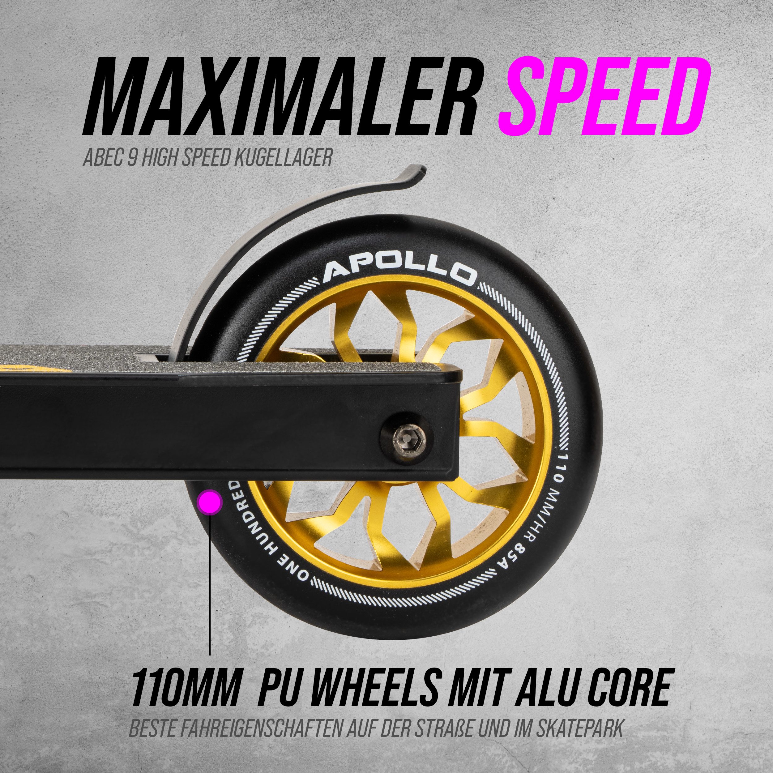 Apollo Stuntscooter Hawk - Scooter für Erwachsene, Jugendliche und Kinder ab 6 Jahren, extra breite Trittfläche & stabiler Lenker