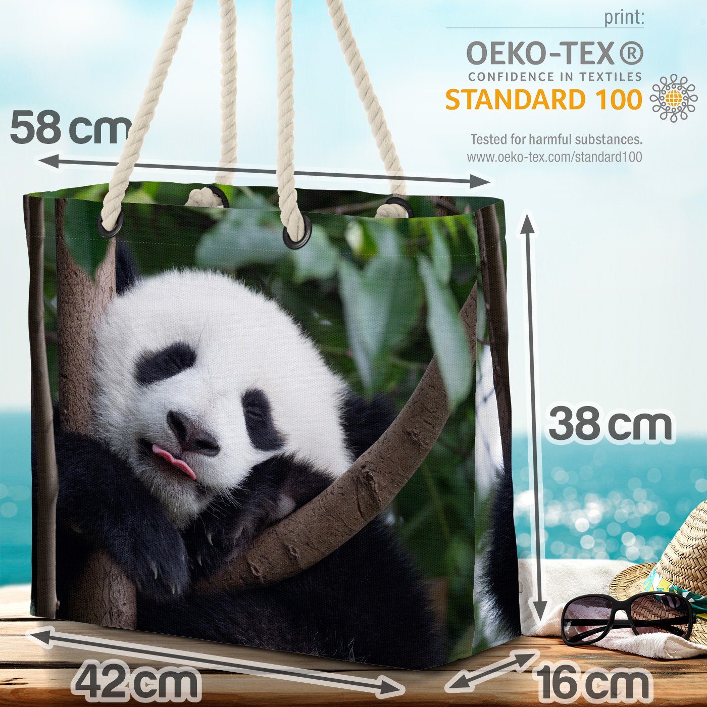 Strandtasche VOID Bambus Baum Bär Muster Panda Urwald Kinderzimmer Pandabär Asien Tier (1-tlg),