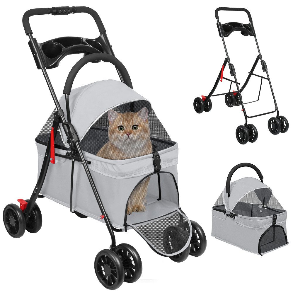 JEOBEST Hundebuggy Tragbarer Faltbar Hund Kinderwagen, Haustier Transportwagen, (360° Verschleißfeste Gummiräder, Netzfenstern)für Kleine Hunde & Katz