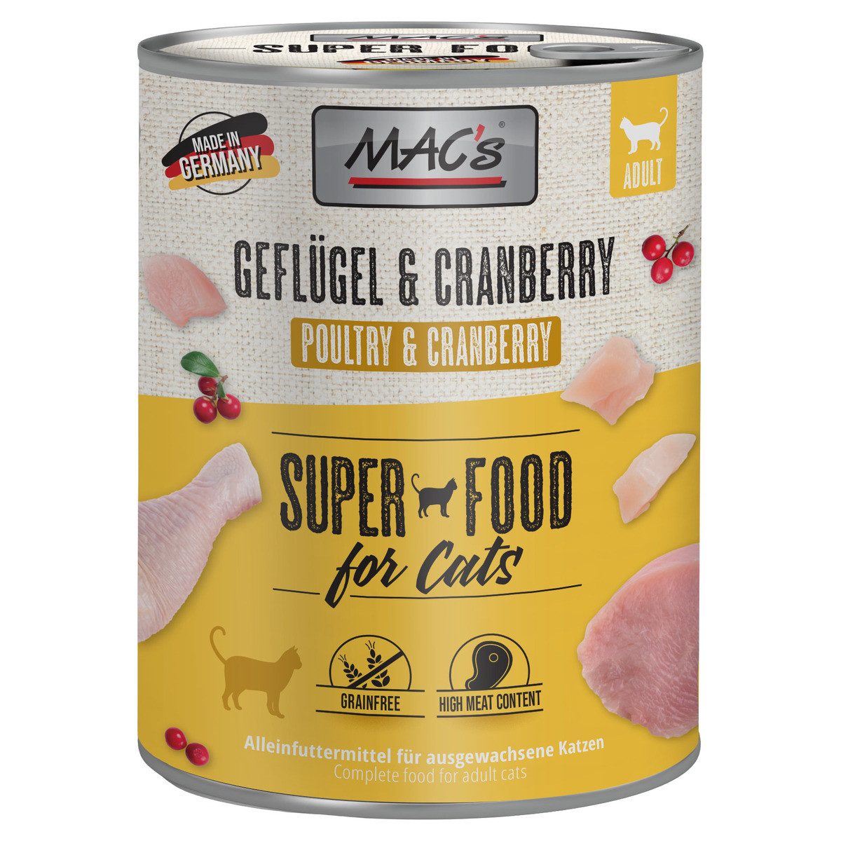 MAC'S Geflügel & Cranberry 800 g - 6 Stück, Nassfutter für: Katze