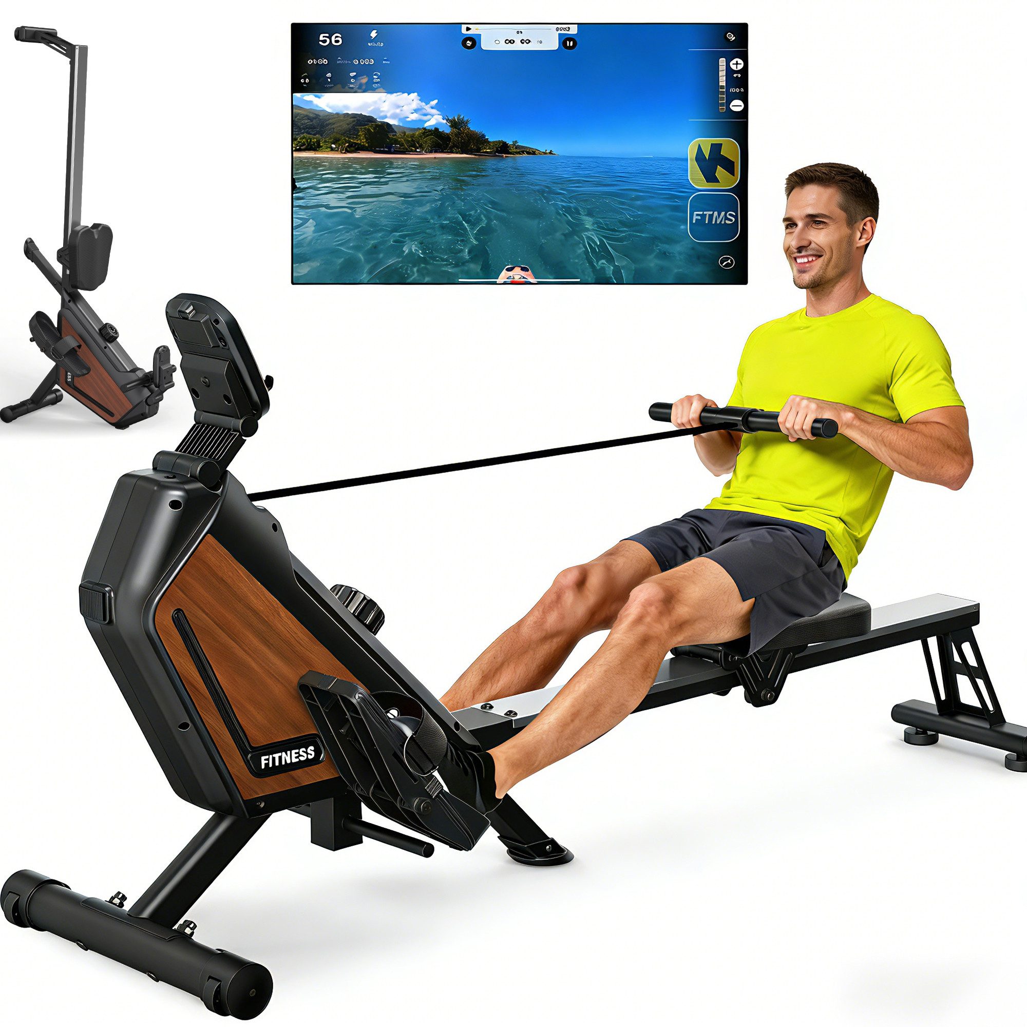 VOWVIT Rudermaschine magnetisch, 16 Widerstandsstufen, leiser Betrieb, App-kompatibel (1-tlg), bis 160 kg belastbar, vertikal platzsparend