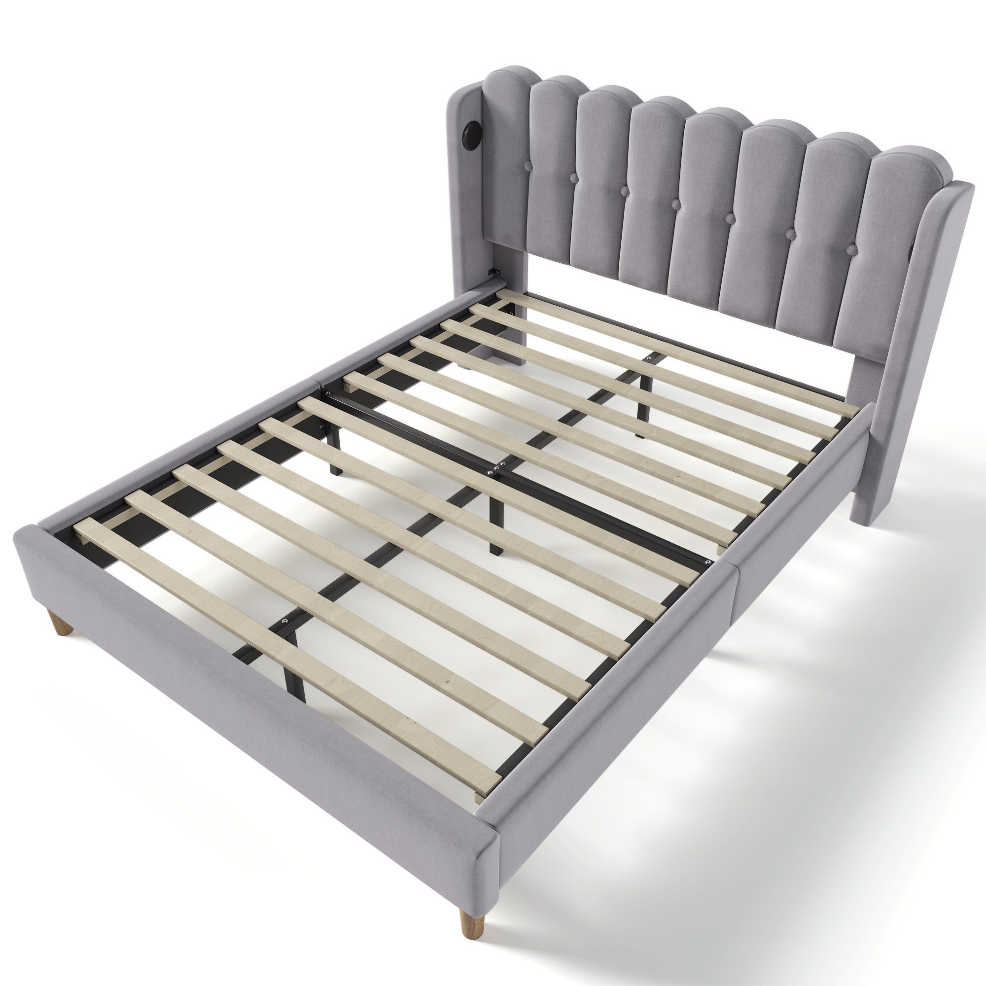 Polsterbett, Doppelbett mit USB Typ C Ladefunktion, 140x200 cm, Leinen