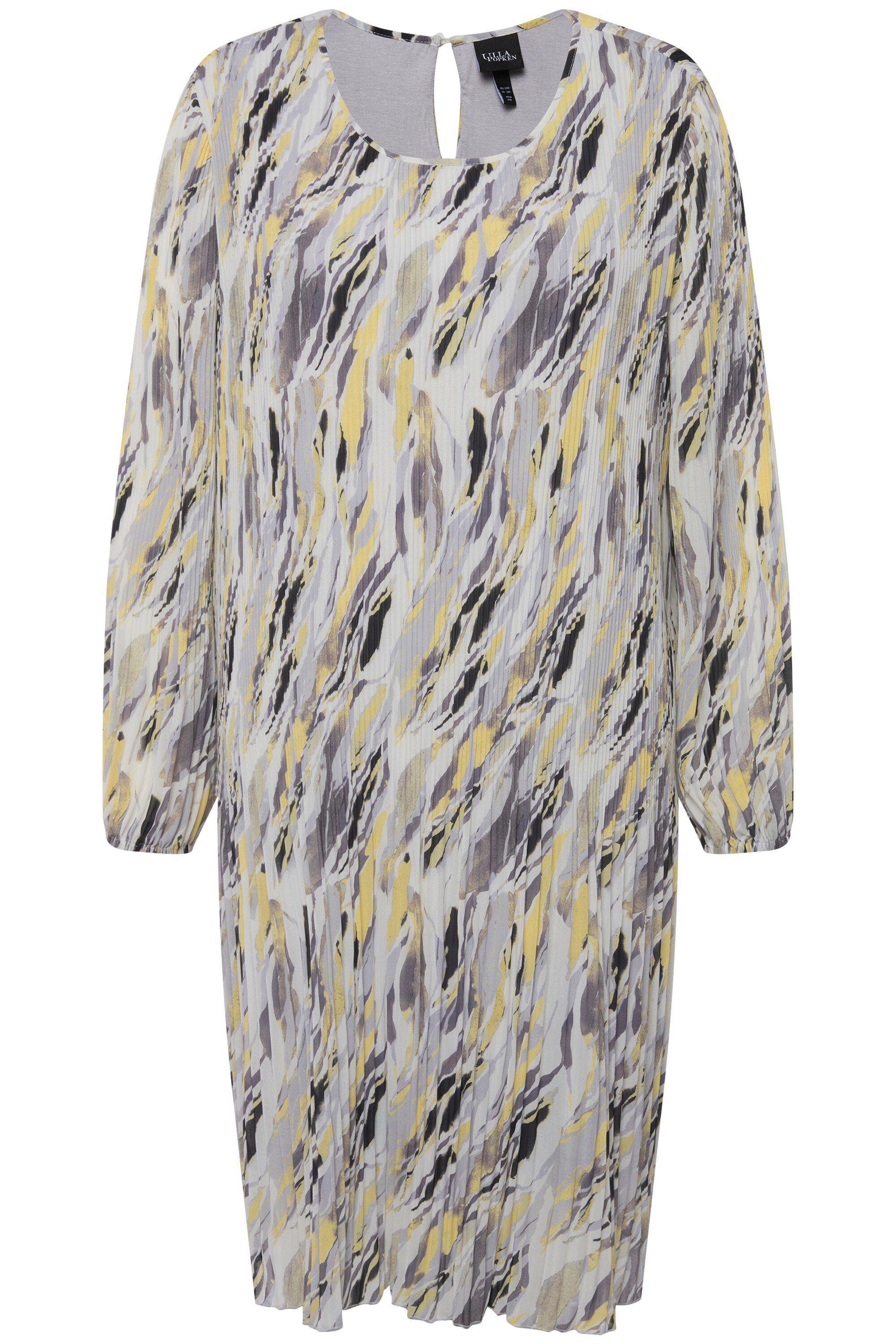 Ulla Popken Maxikleid Plissee-Kleid Marmordruck Godetfalten Rundhals günstig online kaufen