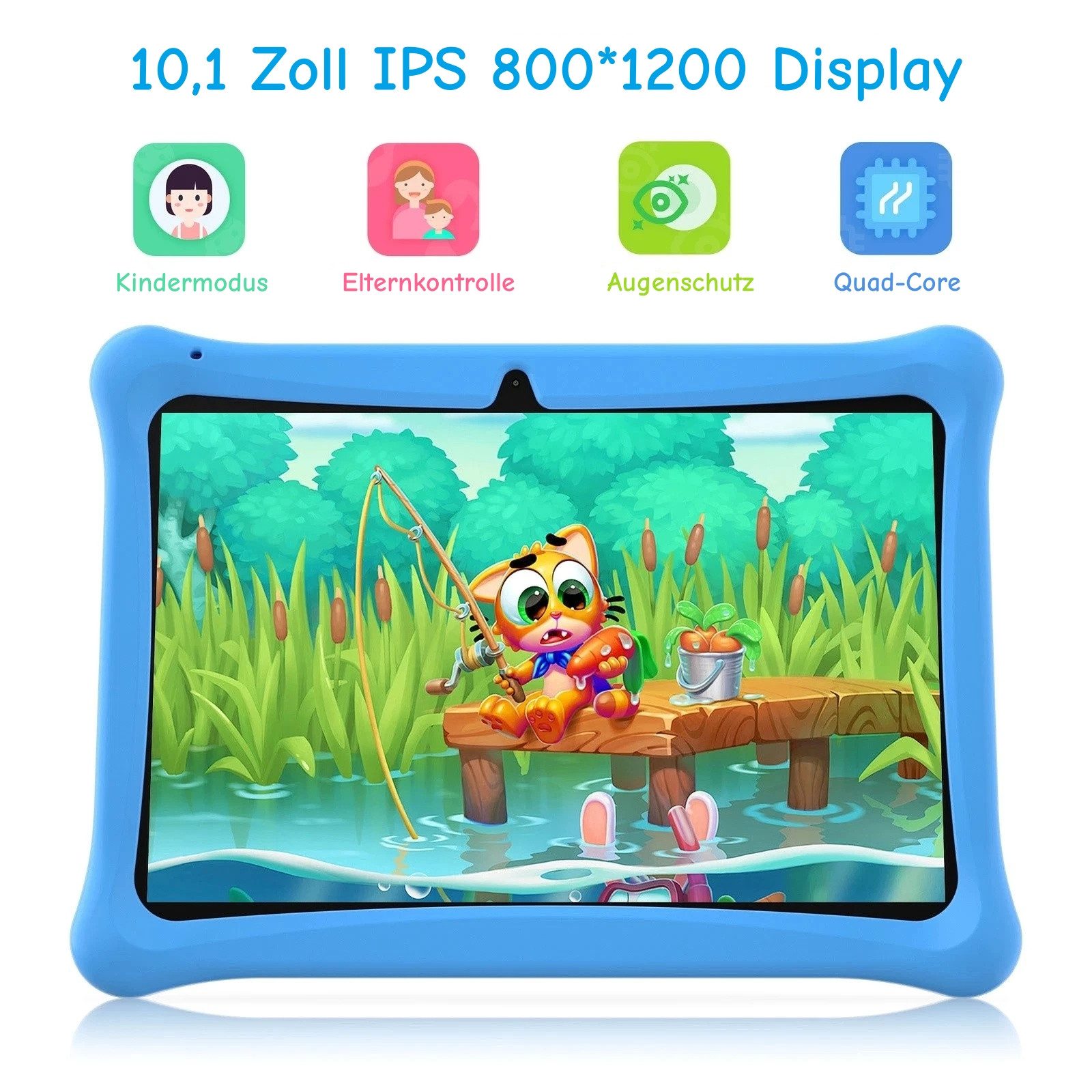 MENGHU 10,1" Kinder-Tablet Android 13 2GB + 64GB WiFi Google mit Schutzcase Grafiktablett (10,1", Android 13, Elternkontrollsystem)