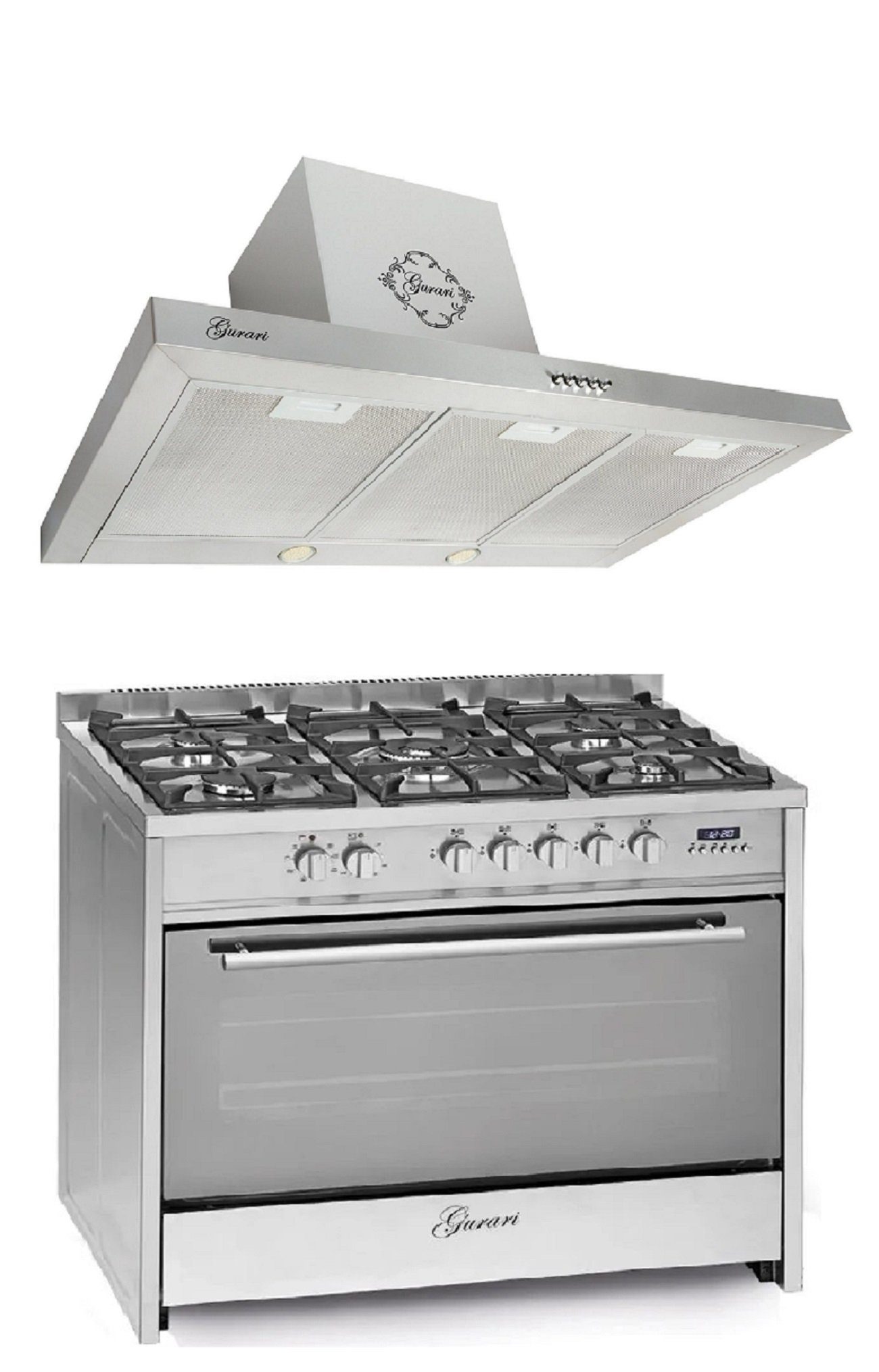 GURARI Gas-Standherd GCH E 911 X+ GCH F 461 IS 9, mit 1-fach-Teleskopauszug, Gas Elektro Standherd 90 cm/ Range Coocker +Dunstabzugshaube 90 cm