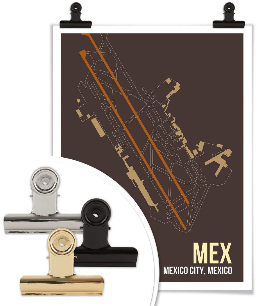 Wandbild Grundriss MEX Wandposter (1 Wall-Art City, St), Grundriss Bild, Wandbild, Mexico Poster Poster,
