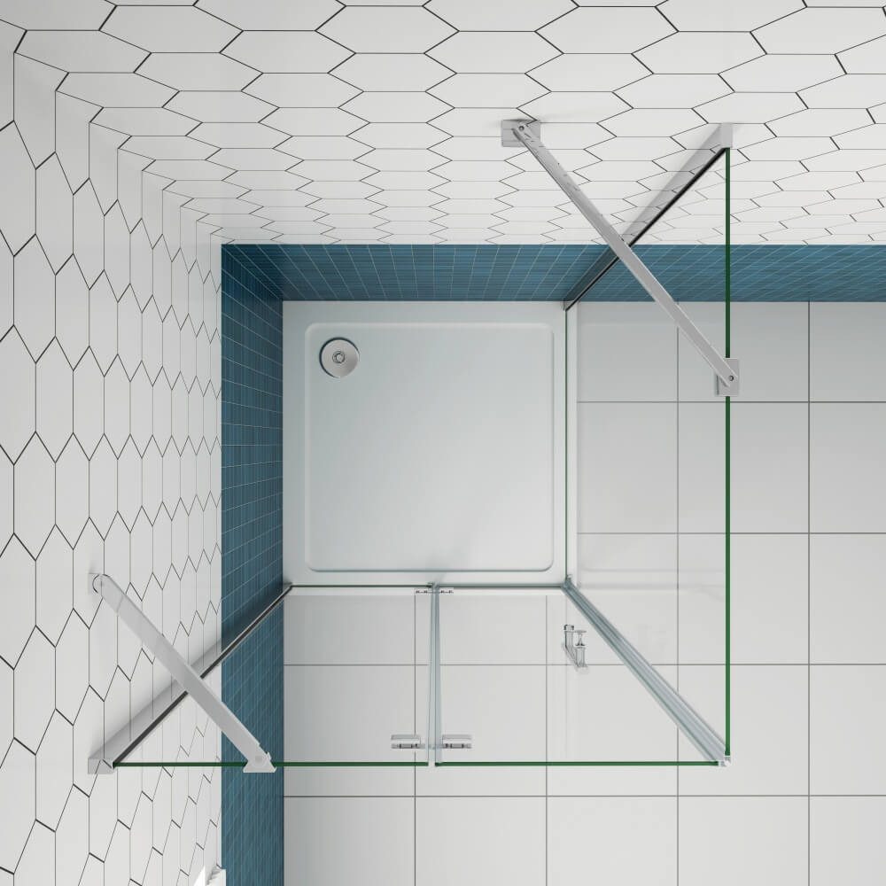 AICA Eckdusche 195cm 6mm ESG Scharniertür Duschtür Duschkabine Chrom mit Seitenwand, BxT: 76x70 cm, ebenerdiger Einbau möglich,inkl. Armaturen, klare Optik,mit Drehtür