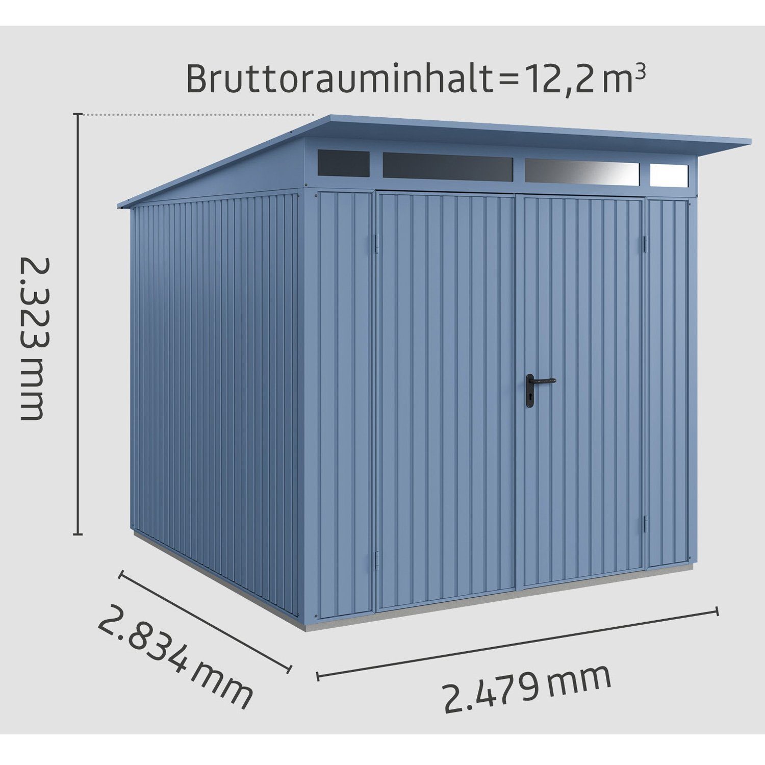 Hörmann Ecostar Gerätehaus Metall-Gerätehaus Trend mit Pultdach Typ 2, 2-flüglige Tür, ohne scharfe Kanten, witterungsbeständig