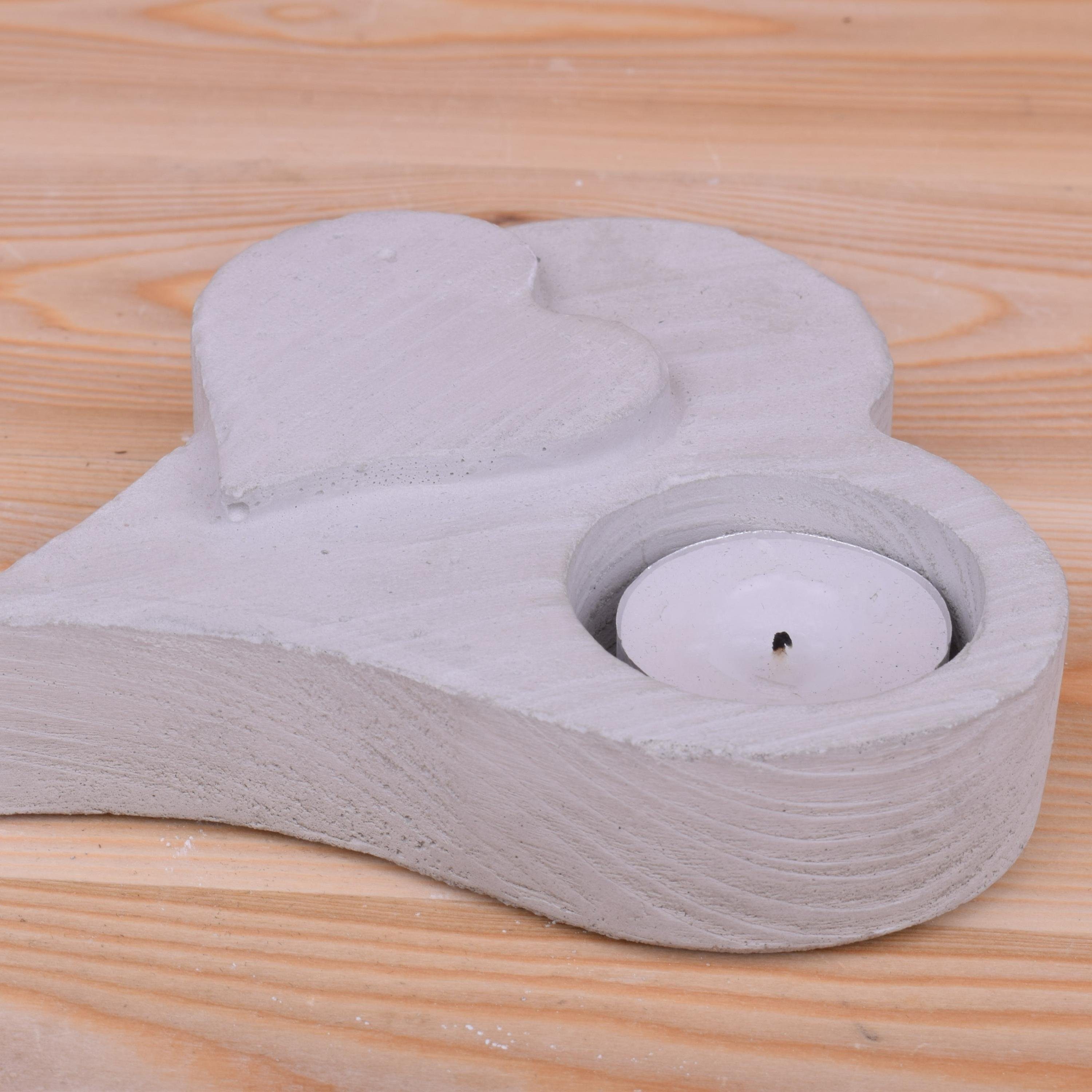 TIVENDIS aus Design Holzoptik Teelichthalter Teelichthalter "Herz" Beton (Packung)