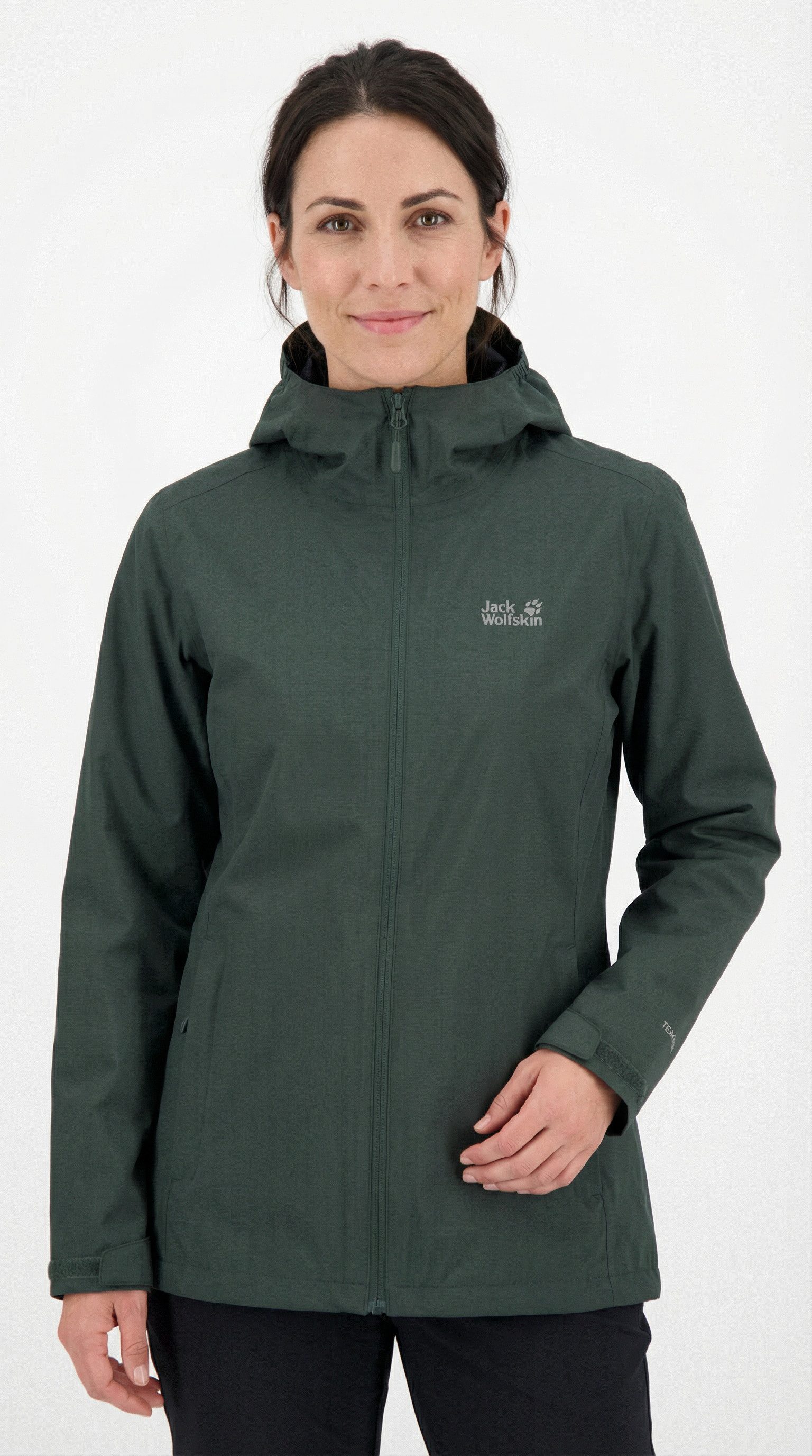 Jack Wolfskin Regenjacke OUTROVERT 2L JKT W mit Kapuze, wasserdicht, atmungsaktiv